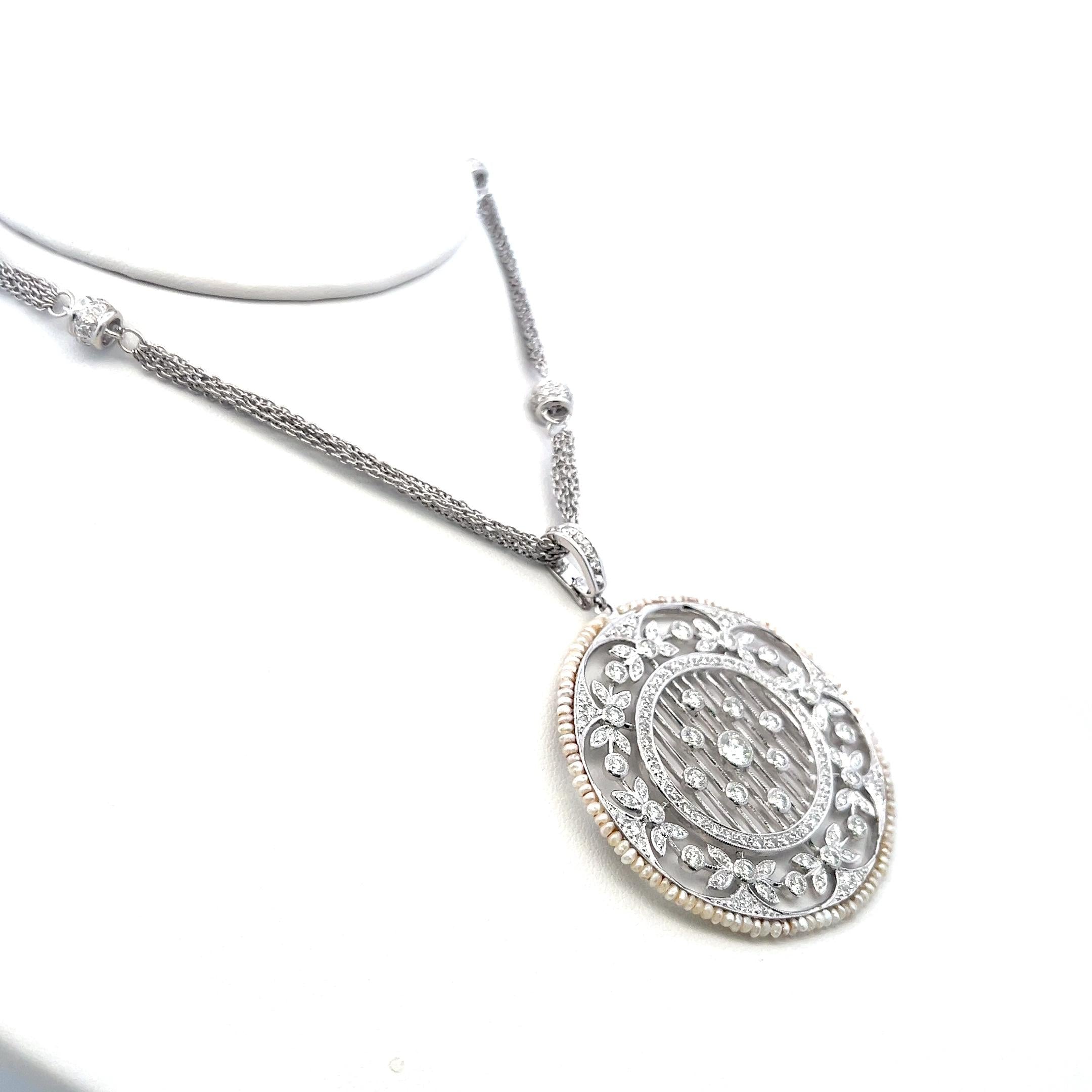 Vintage 18K White Gold Pendant Necklace with 5 Carat H-VS Diamonds