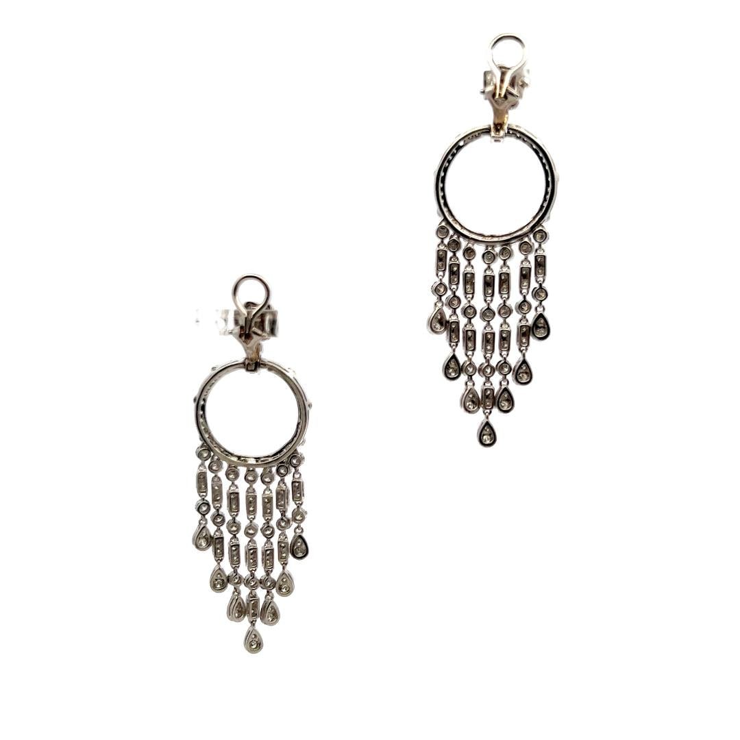 Vintage 18K White Gold Drop Earrings with 3 Carat Mixed Shape I VS Diamonds