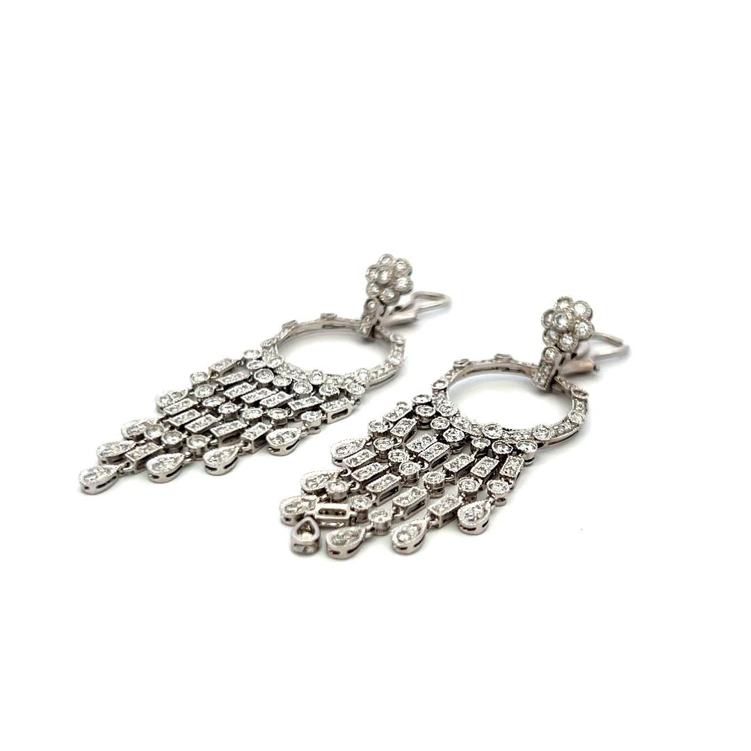 Vintage 18K White Gold Drop Earrings with 3 Carat Mixed Shape I VS Diamonds