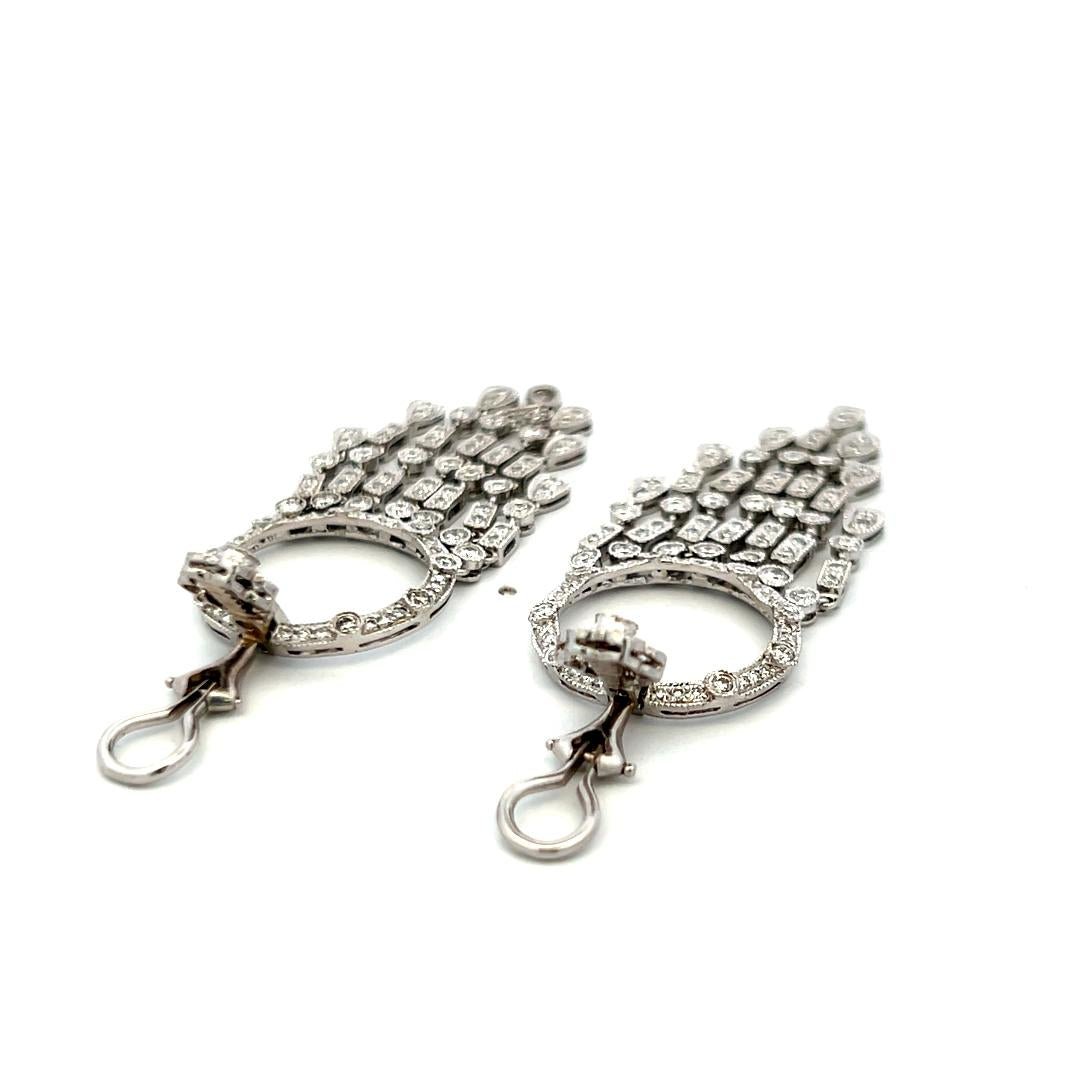 Vintage 18K White Gold Drop Earrings with 3 Carat Mixed Shape I VS Diamonds