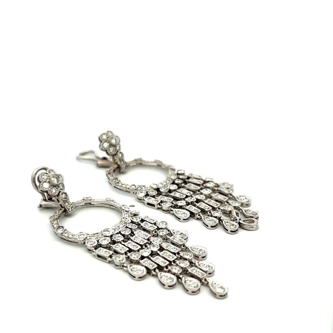 Vintage 18K White Gold Drop Earrings with 3 Carat Mixed Shape I VS Diamonds