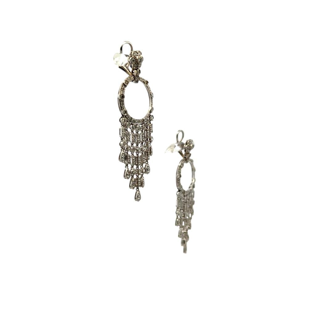 Vintage 18K White Gold Drop Earrings with 3 Carat Mixed Shape I VS Diamonds