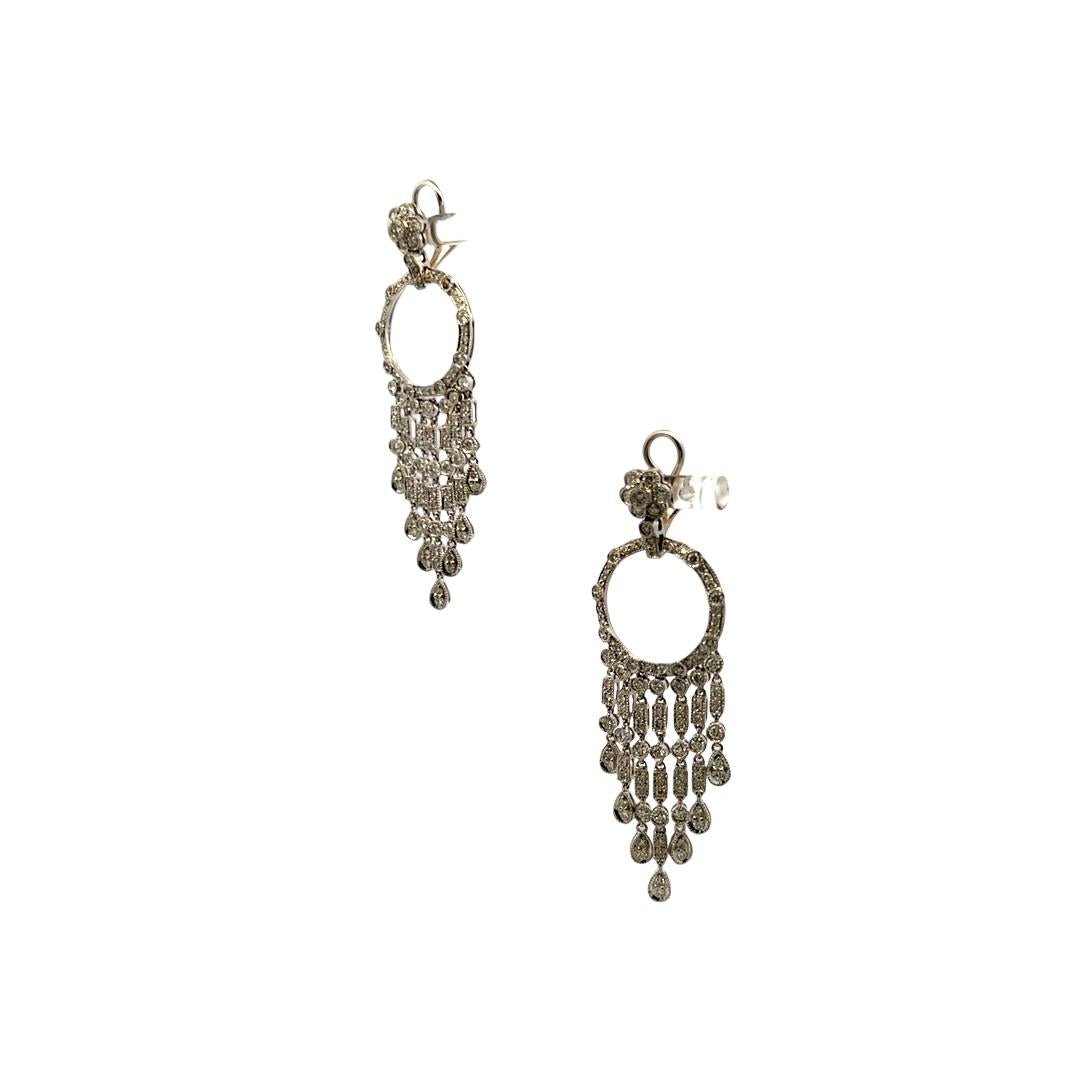 Vintage 18K White Gold Drop Earrings with 3 Carat Mixed Shape I VS Diamonds