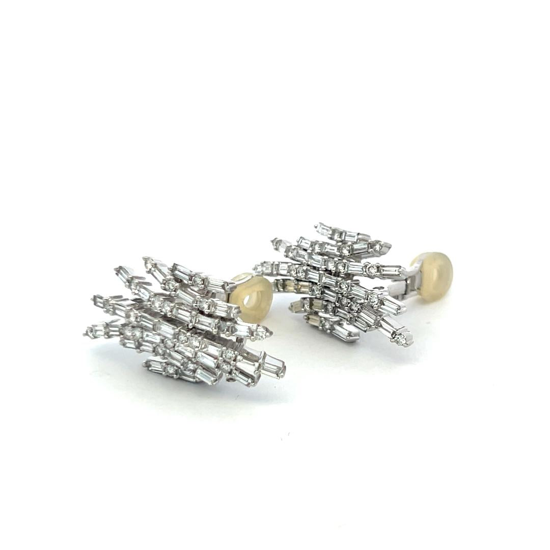 Vintage 18K White Gold Clip-On Earrings with 4.5 Carat Mix Cut G-VS Diamonds