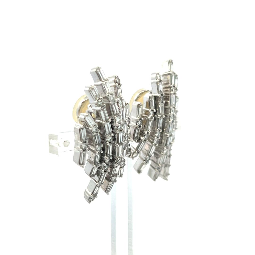 Vintage 18K White Gold Clip-On Earrings with 4.5 Carat Mix Cut G-VS Diamonds