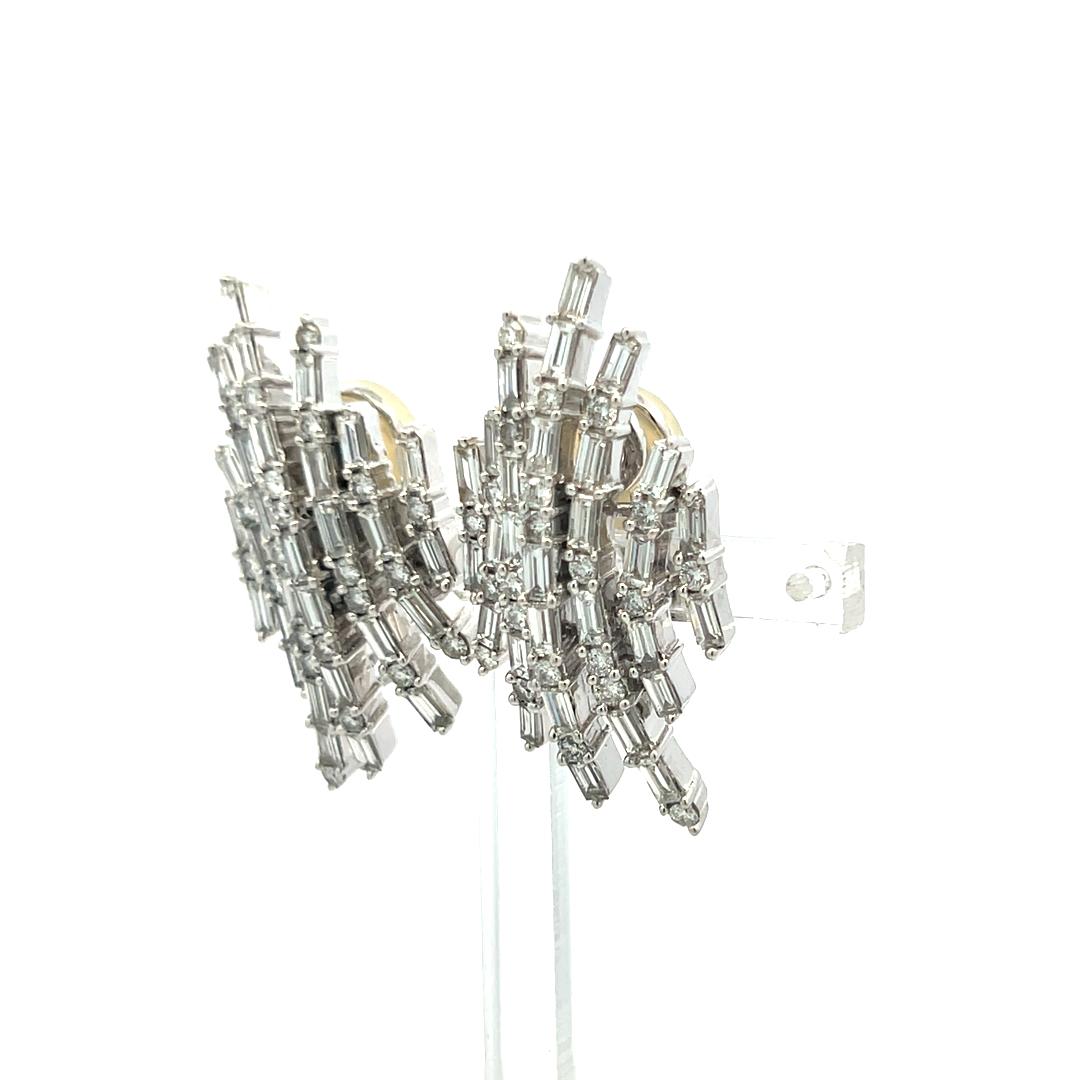 Vintage 18K White Gold Clip-On Earrings with 4.5 Carat Mix Cut G-VS Diamonds