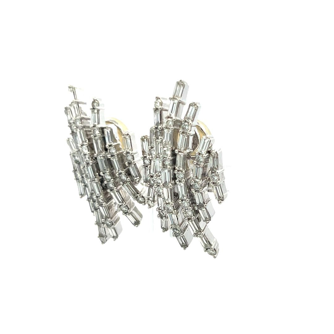 Vintage 18K White Gold Clip On Earrings with 8 Carat Diamonds 20.3 Grams