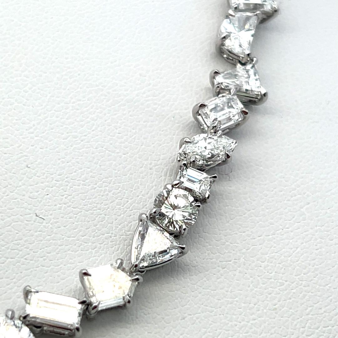 Platinum Tennis Necklace with 35.74 Carat Mixed Cut GIA Diamonds G-H Vs to SI