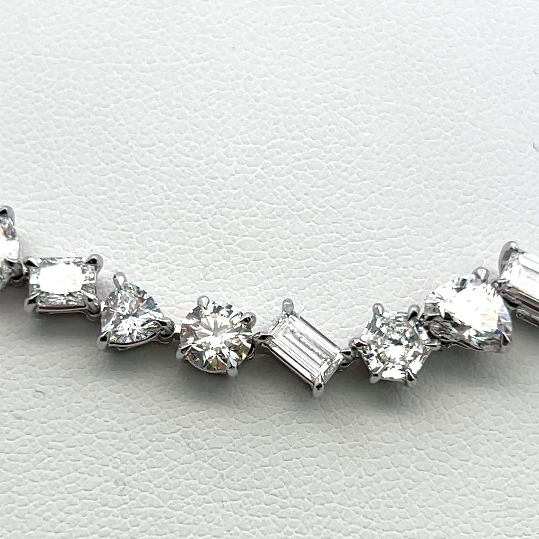 Platinum Tennis Necklace with 35.74 Carat Mixed Cut GIA Diamonds G-H Vs to SI