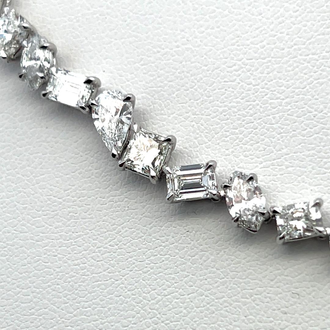 Platinum Tennis Necklace with 35.74 Carat Mixed Cut GIA Diamonds G-H Vs to SI