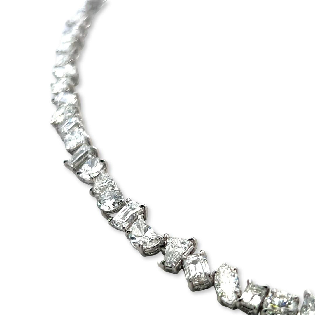 Platinum Tennis Necklace with 35.74 Carat Mixed Cut GIA Diamonds G-H Vs to SI