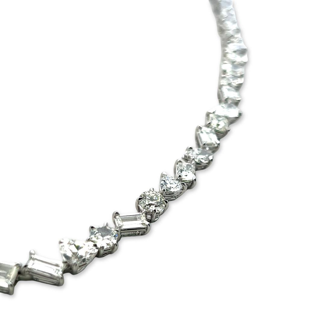Platinum Tennis Necklace with 35.74 Carat Mixed Cut GIA Diamonds G-H Vs to SI