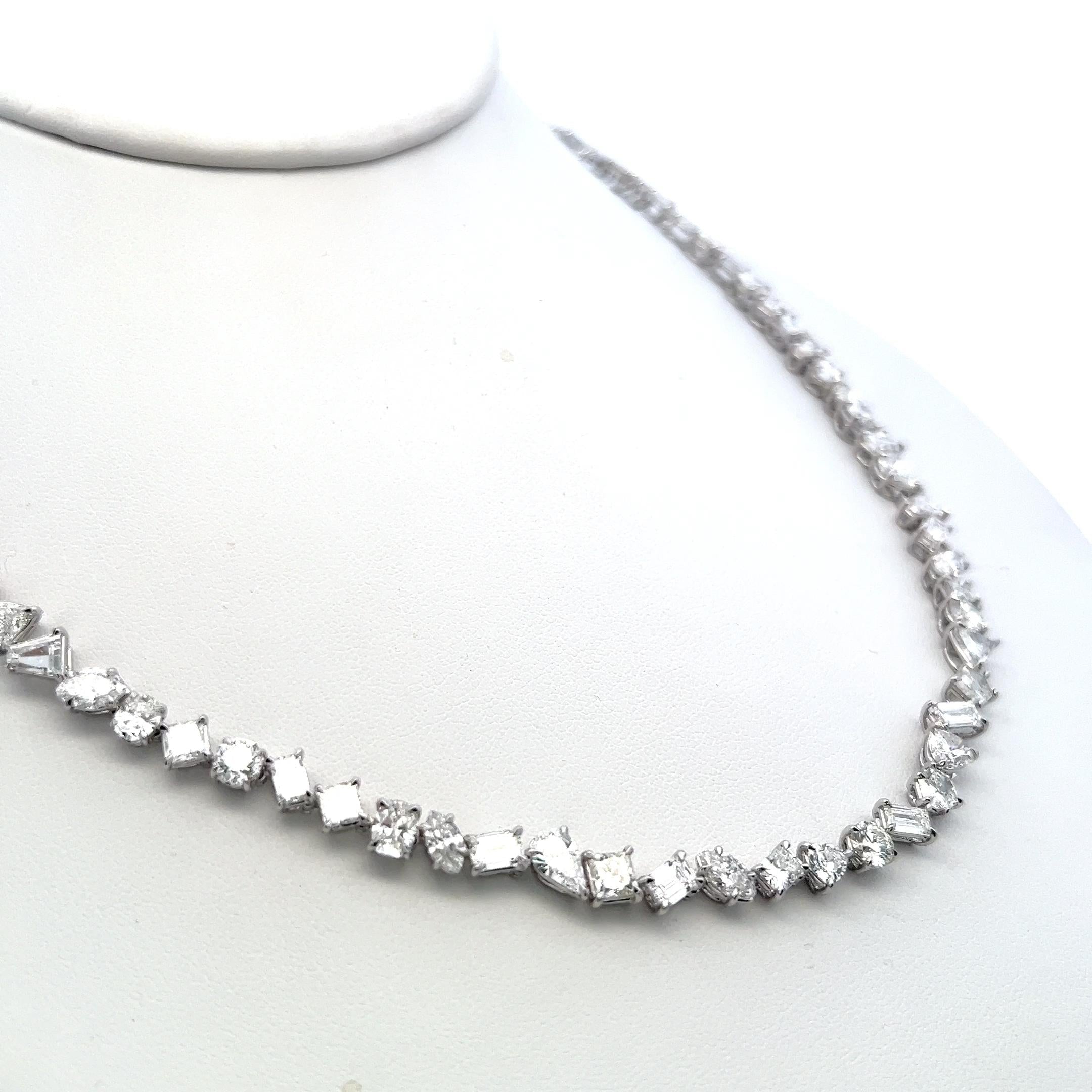 Platinum Tennis Necklace with 35.74 Carat Mixed Cut GIA Diamonds G-H Vs to SI