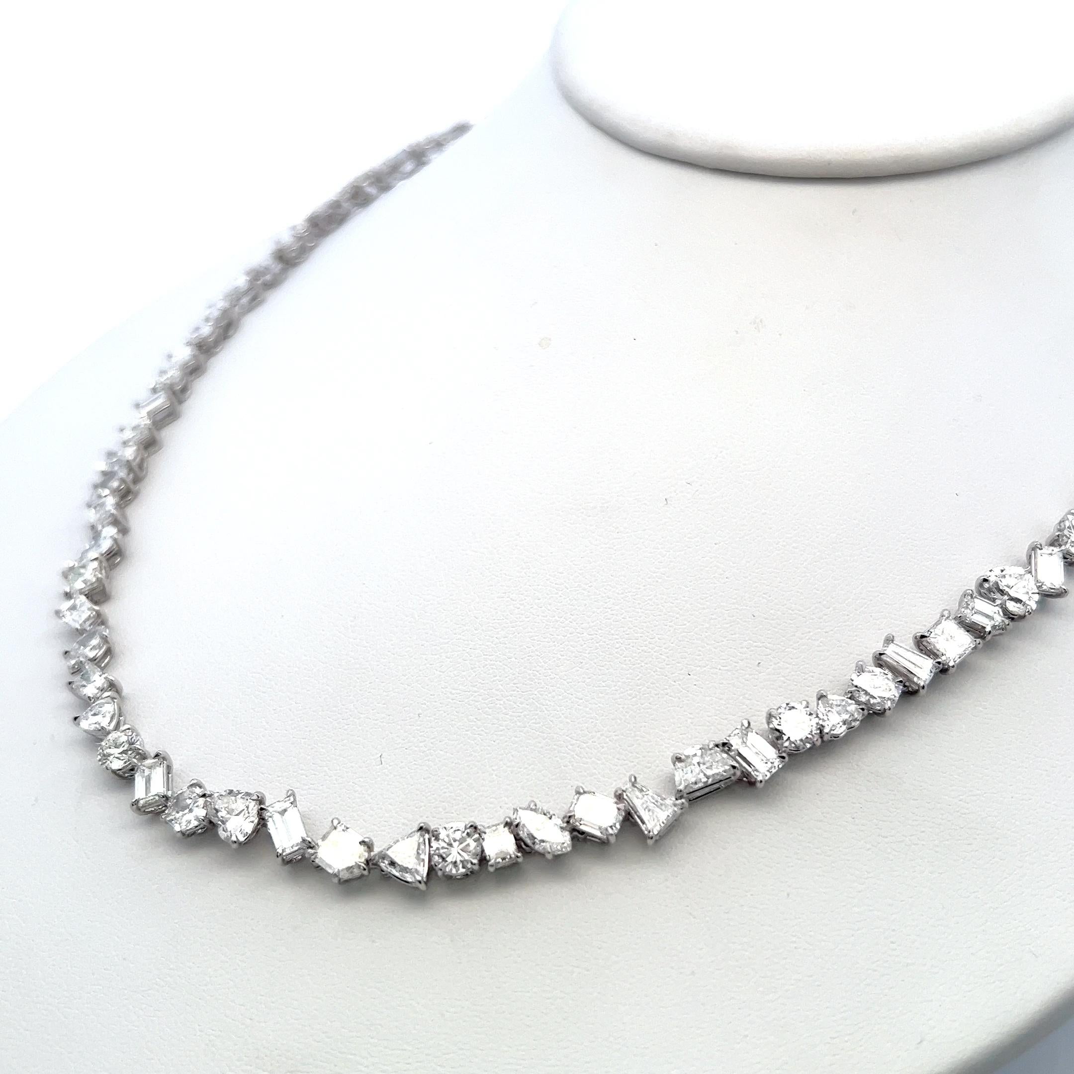 Platinum Tennis Necklace with 35.74 Carat Mixed Cut GIA Diamonds G-H Vs to SI