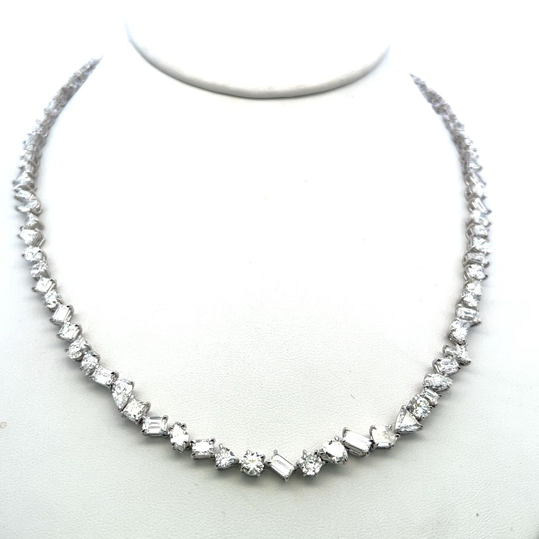 Platinum Tennis Necklace with 35.74 Carat Mixed Cut GIA Diamonds G-H Vs to SI