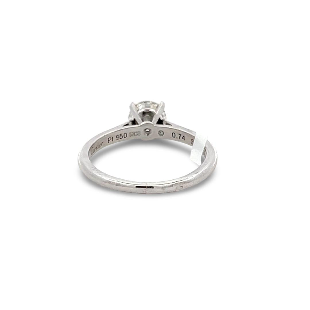Cartier Platinum Engagement Ring with 0.74 Carat Round Diamond G VVS2 GIA