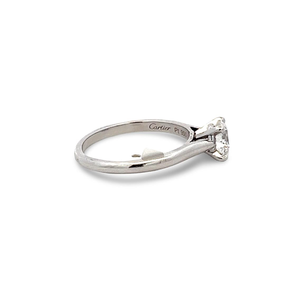 Cartier Platinum Engagement Ring with 0.74 Carat Round Diamond G VVS2 GIA