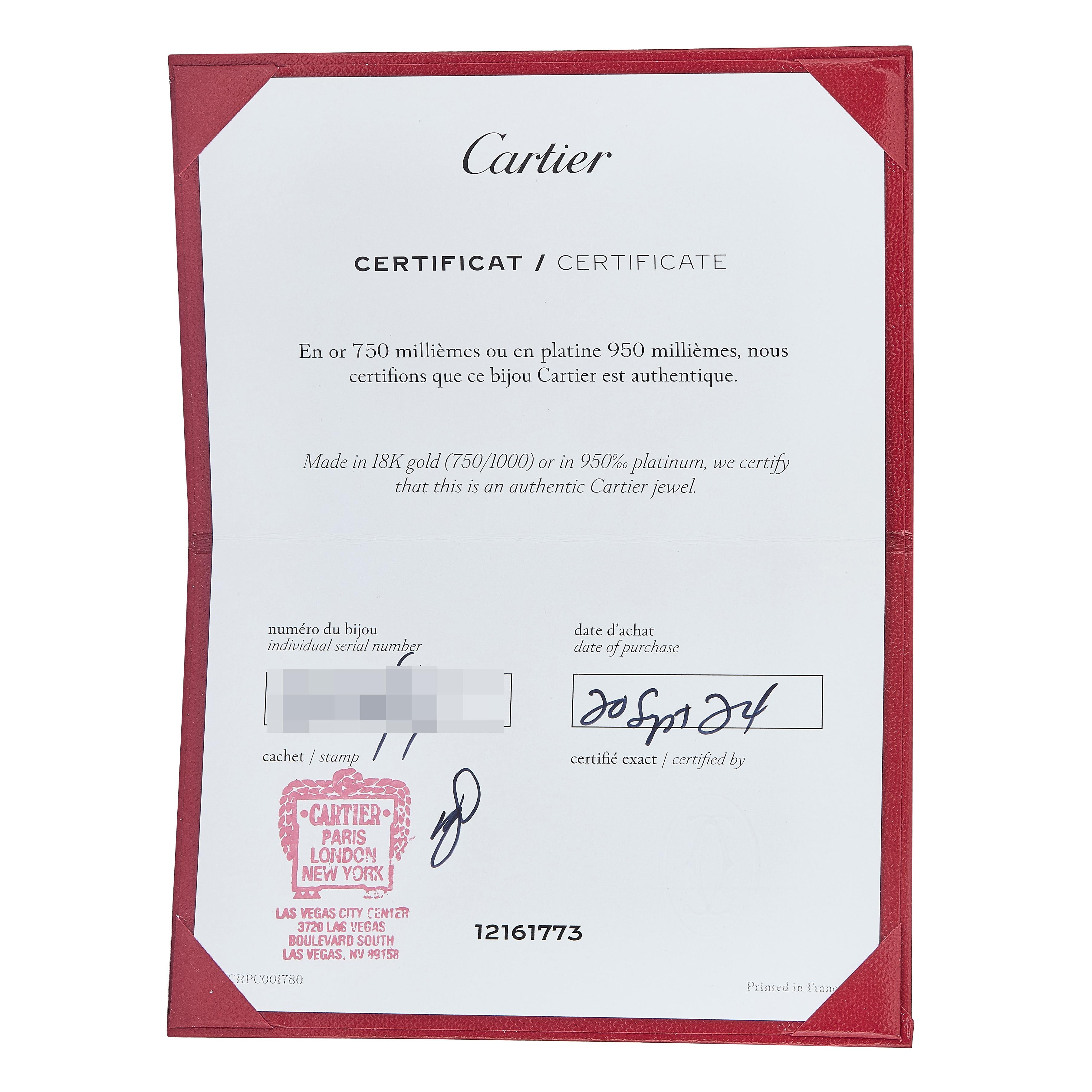 Cartier Vintage 18 Karat Yellow Gold Love Bracelet Size 17 with Certificate