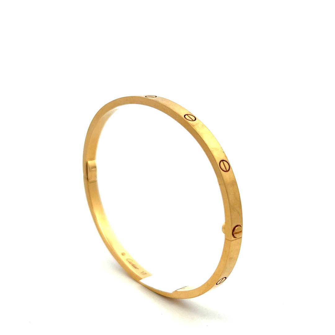 Cartier Vintage 18 Karat Yellow Gold Love Bracelet Size 17 with Certificate