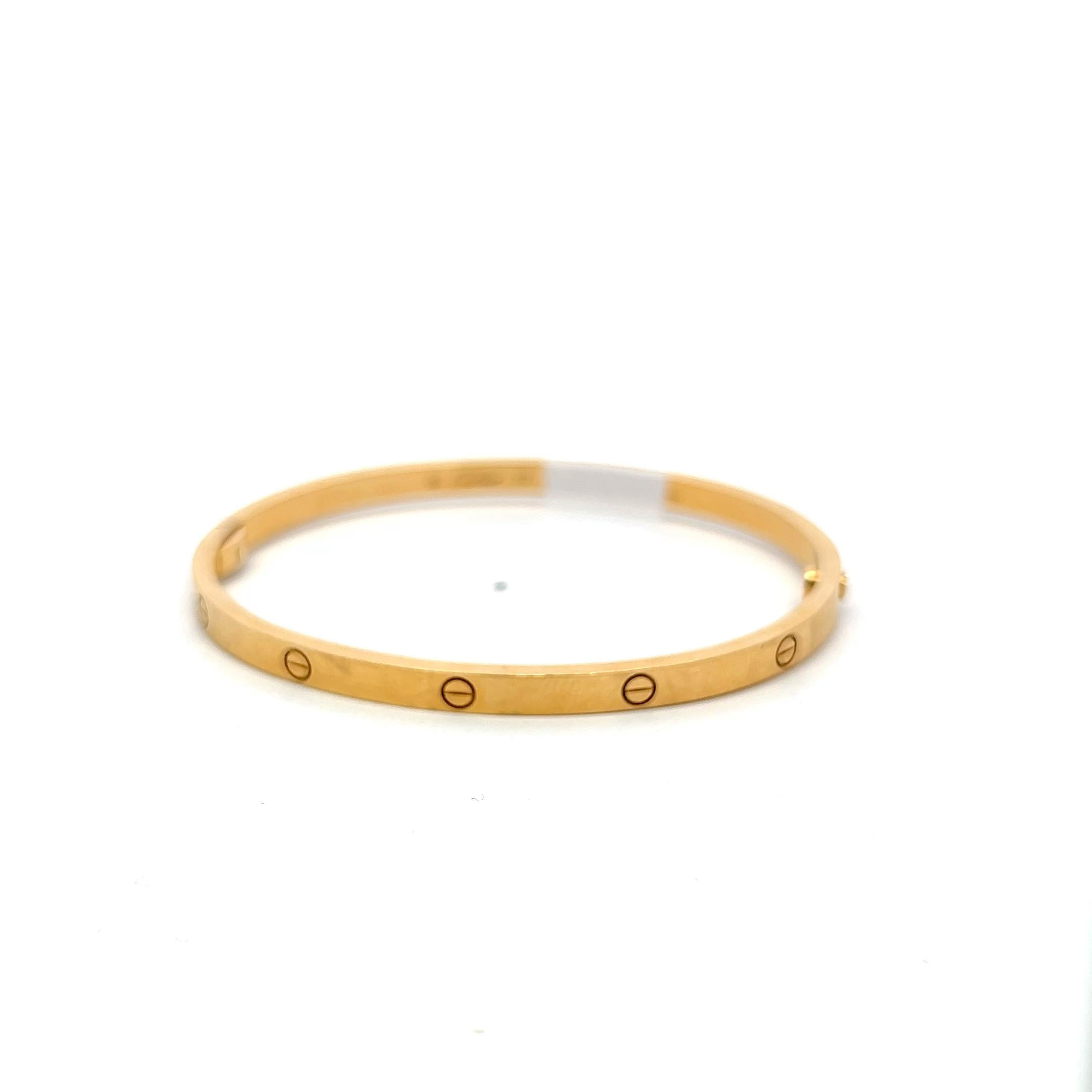 Cartier Vintage 18 Karat Yellow Gold Love Bracelet Size 17 with Certificate