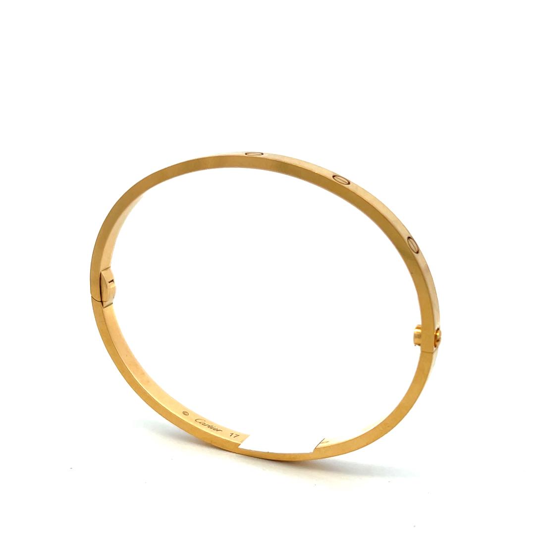 Cartier Vintage 18 Karat Yellow Gold Love Bracelet Size 17 with Certificate