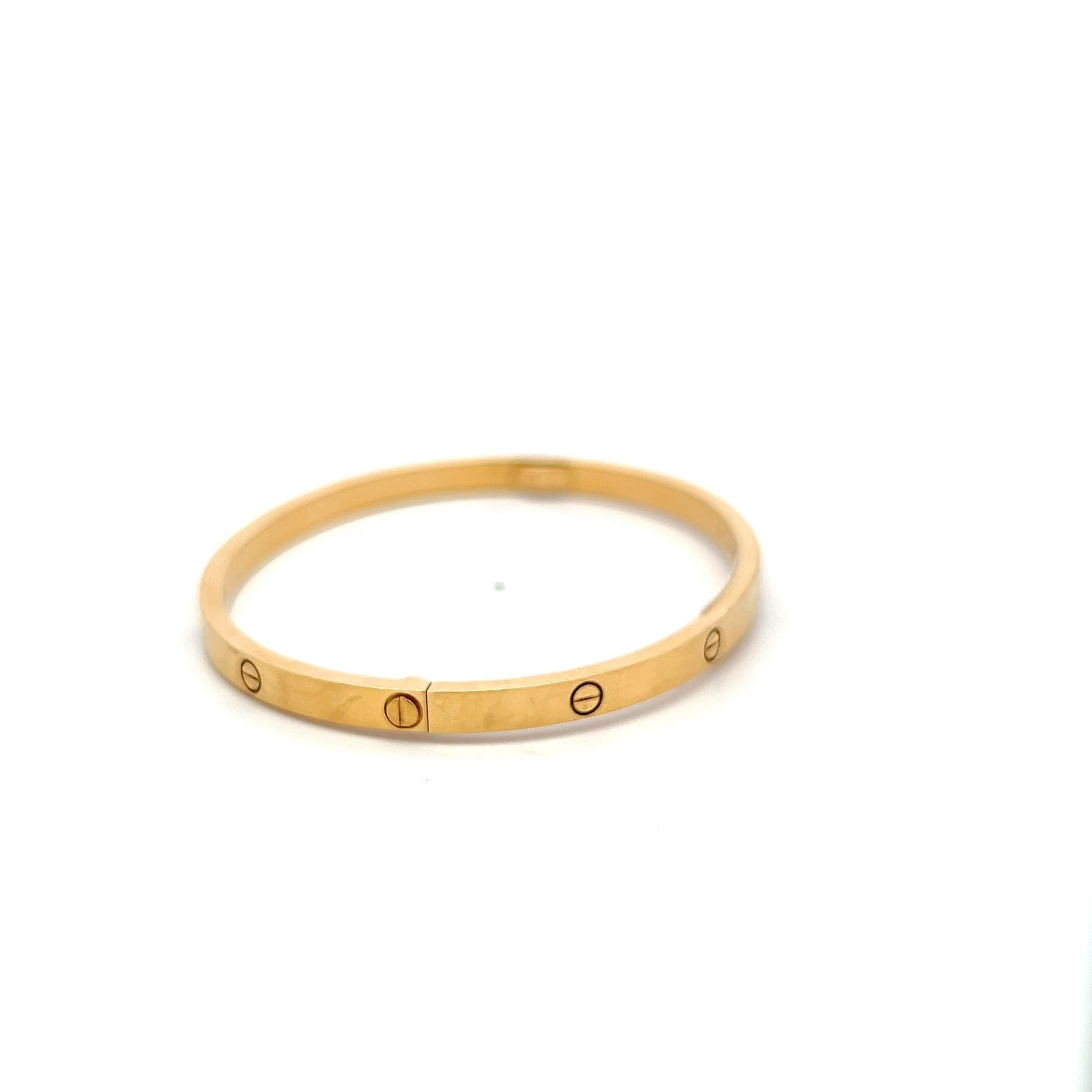 Cartier Vintage 18 Karat Yellow Gold Love Bracelet Size 17 with Certificate