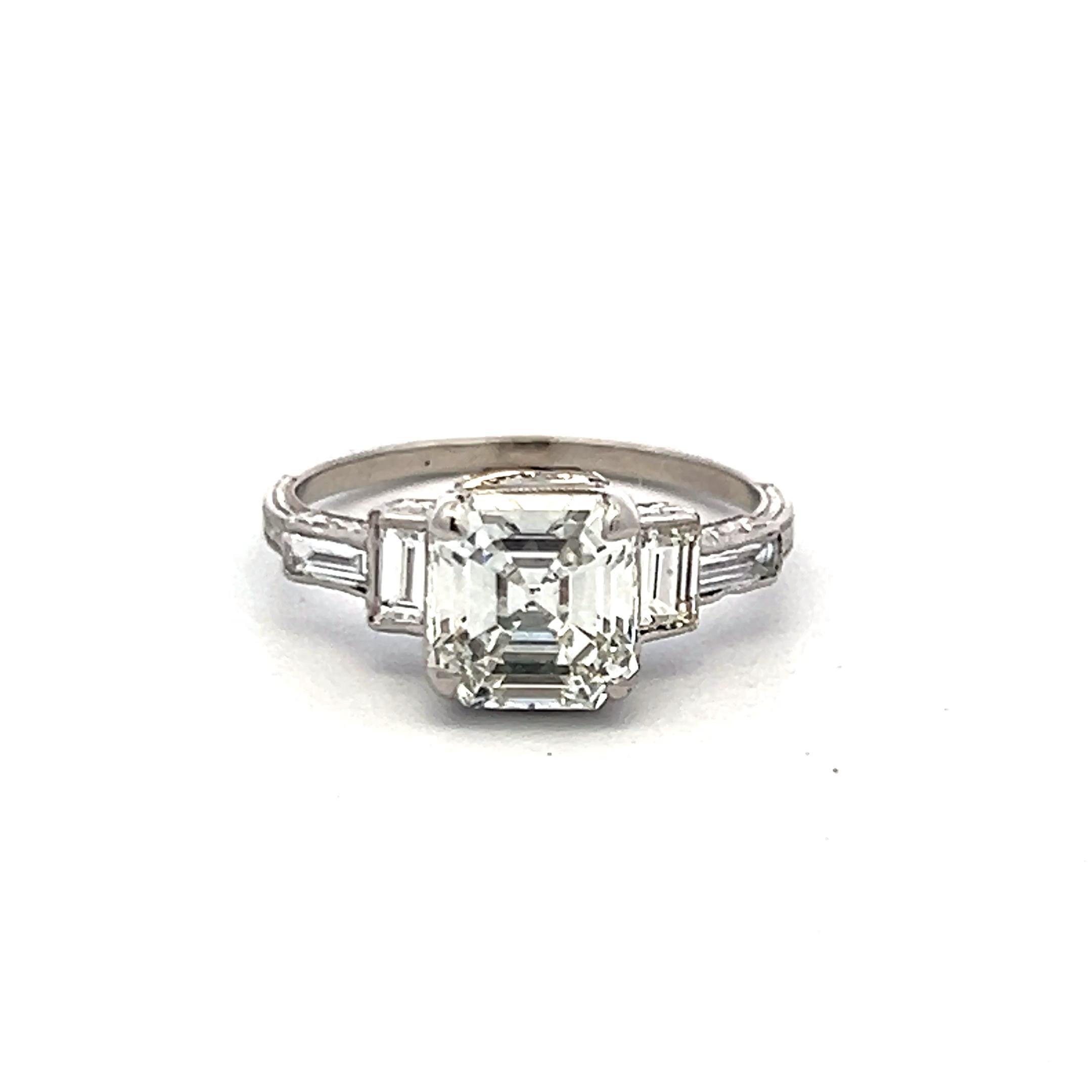 2.08ct Asscher, Emerald & Baguette Diamond Platinum Engagement Ring (G–H VS–SI)