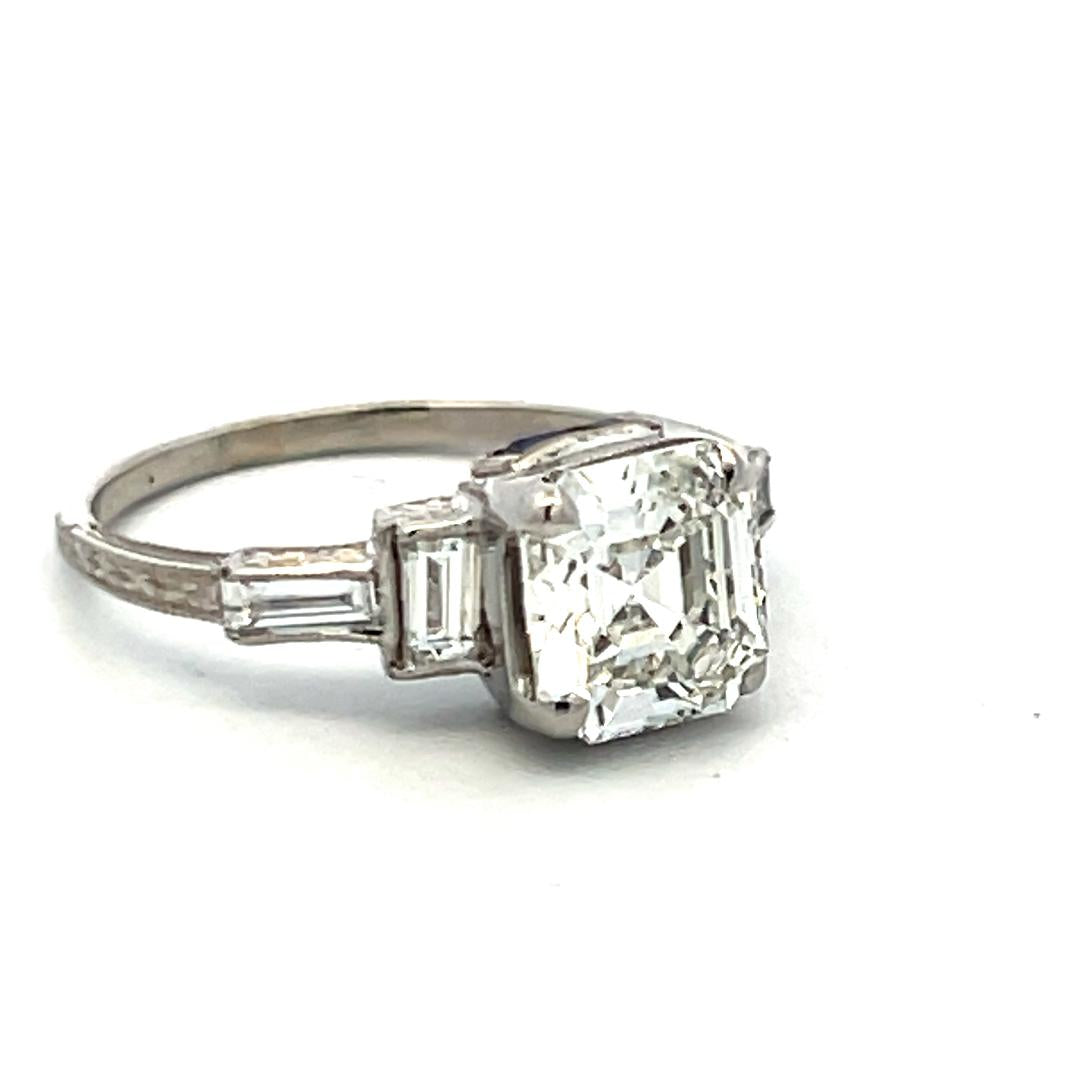 2.08ct Asscher, Emerald & Baguette Diamond Platinum Engagement Ring (G–H VS–SI)