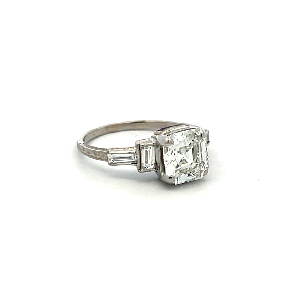 2.08ct Asscher, Emerald & Baguette Diamond Platinum Engagement Ring (G–H VS–SI)