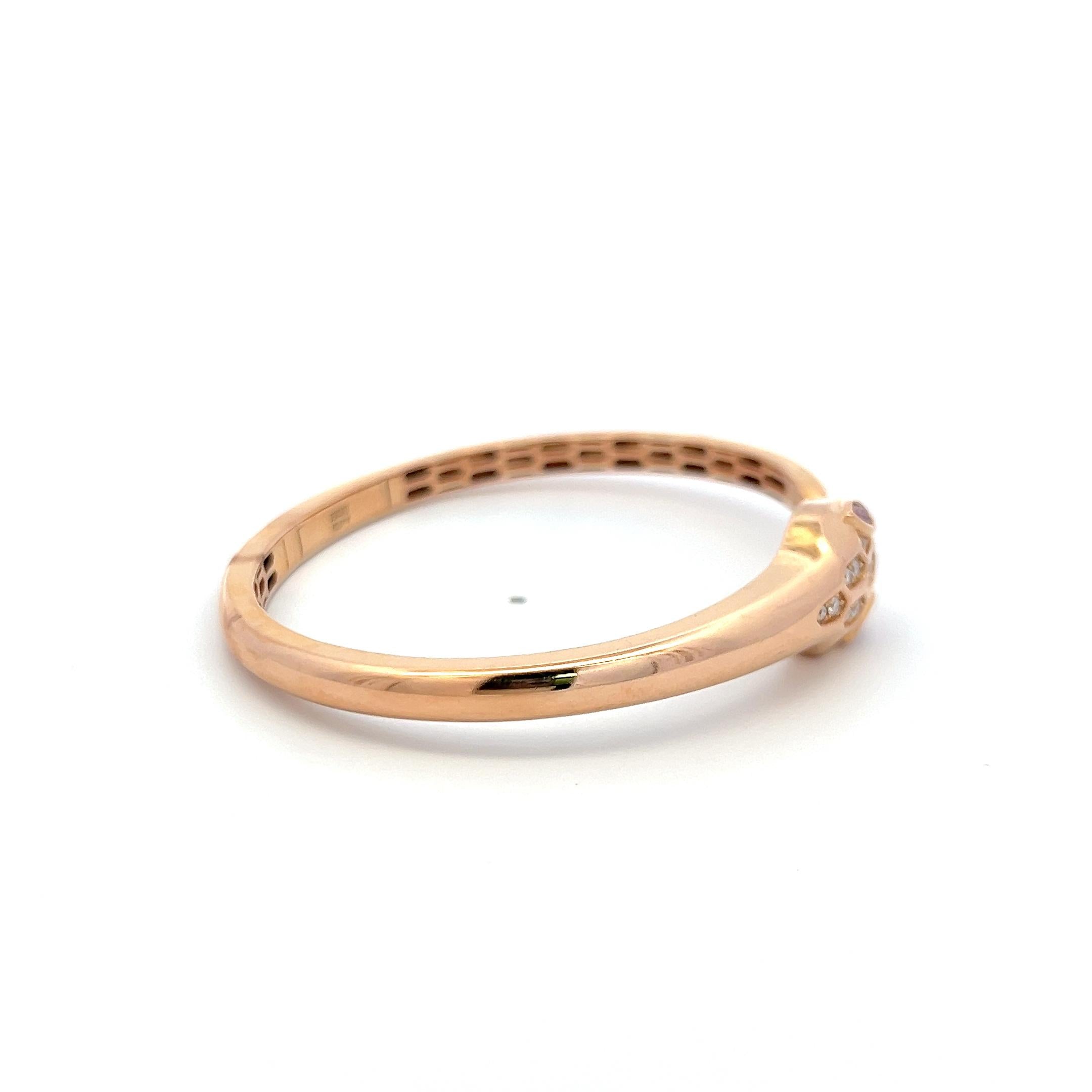 18K Rose Gold Bangle Bracelet with 0.25 Carat Diamonds and 0.32 Carat Tourmaline