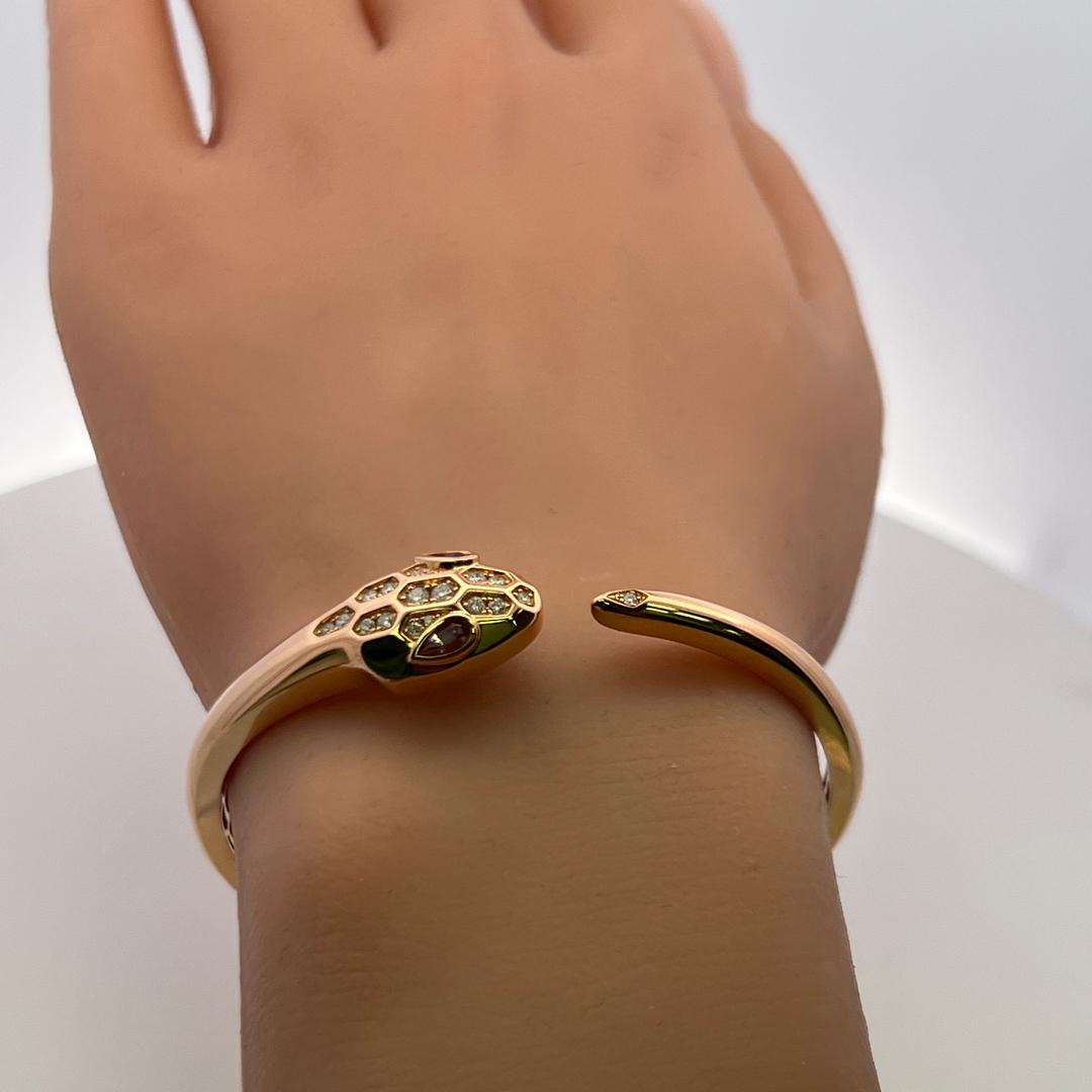 18K Rose Gold Bangle Bracelet with 0.25 Carat Diamonds and 0.32 Carat Tourmaline