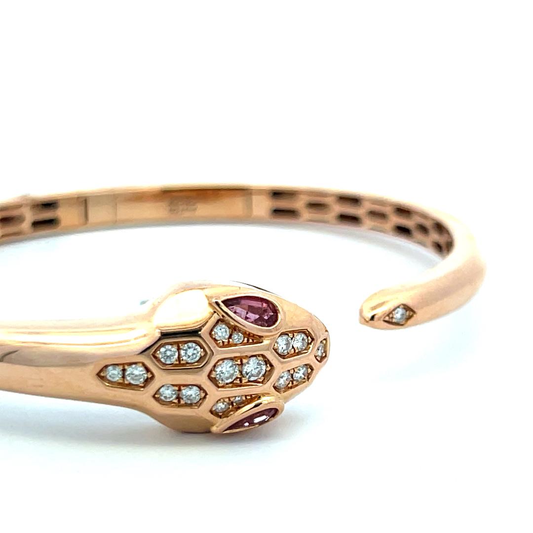 18K Rose Gold Bangle Bracelet with 0.25 Carat Diamonds and 0.32 Carat Tourmaline