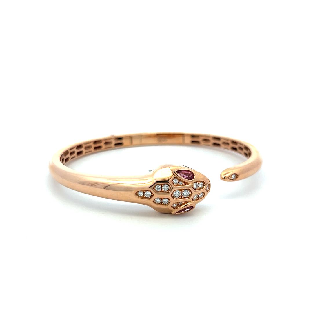 18K Rose Gold Bangle Bracelet with 0.25 Carat Diamonds and 0.32 Carat Tourmaline