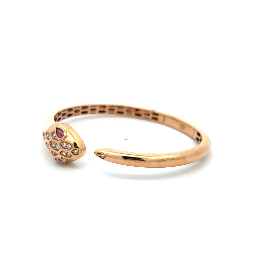 18K Rose Gold Bangle Bracelet with 0.25 Carat Diamonds and 0.32 Carat Tourmaline