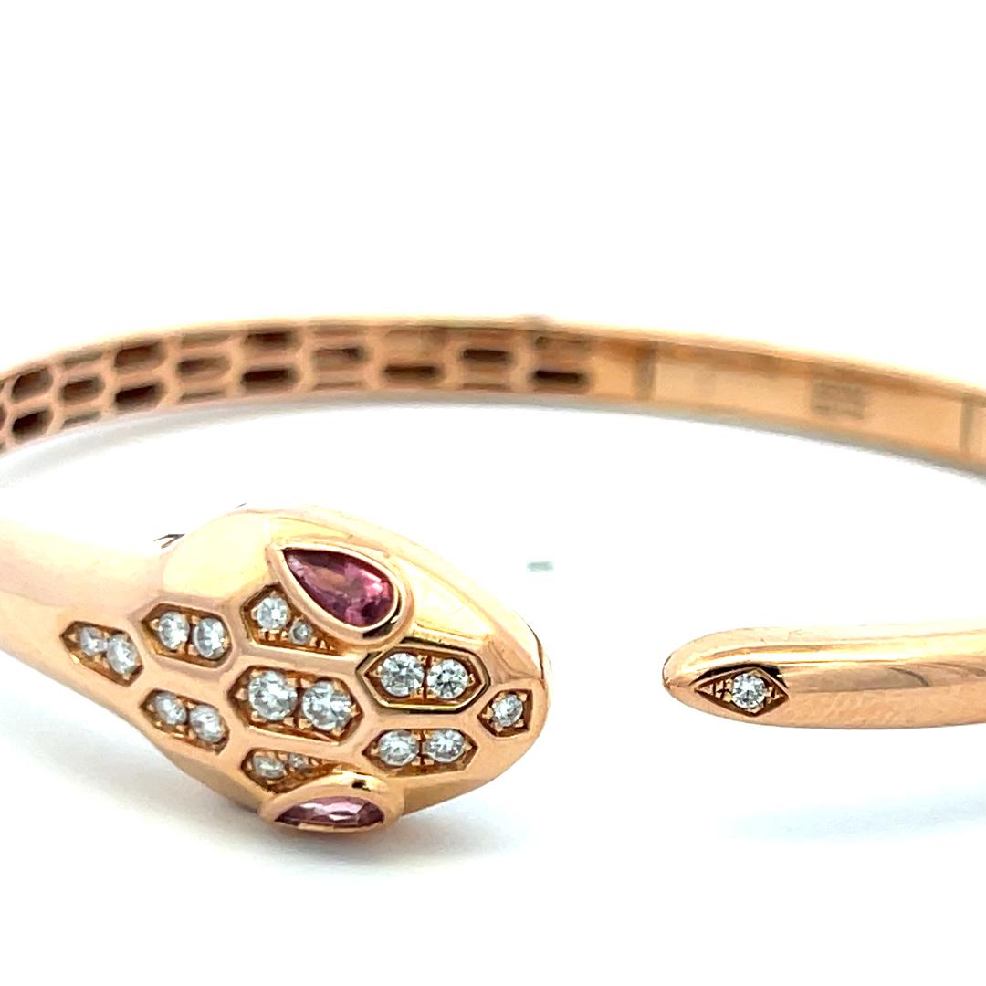 18K Rose Gold Bangle Bracelet with 0.25 Carat Diamonds and 0.32 Carat Tourmaline