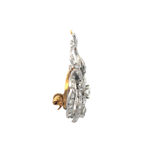 Victorian 5.43 Carat Old European Cut Diamond Pin Brooch in Platinum & 18K Gold