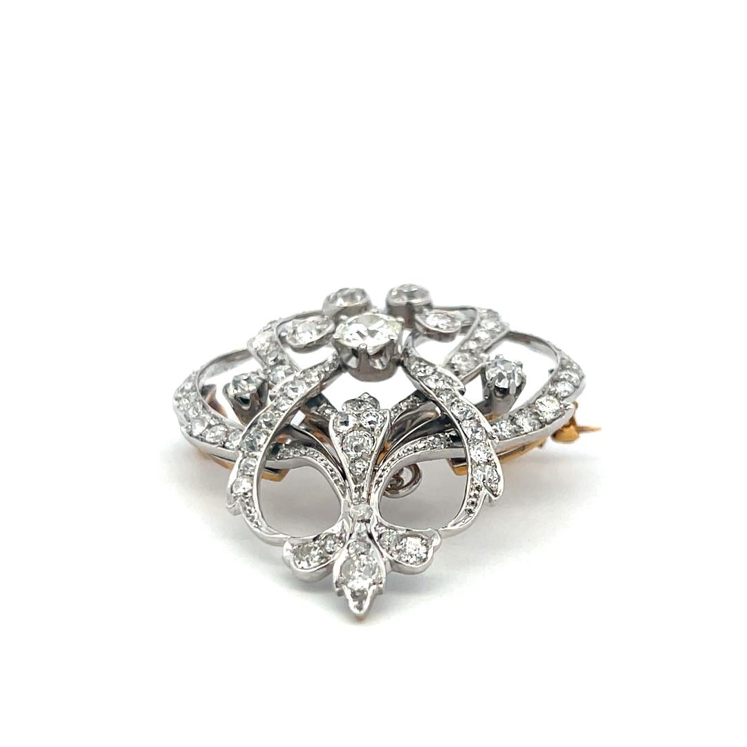 Victorian 5.43 Carat Old European Cut Diamond Pin Brooch in Platinum & 18K Gold
