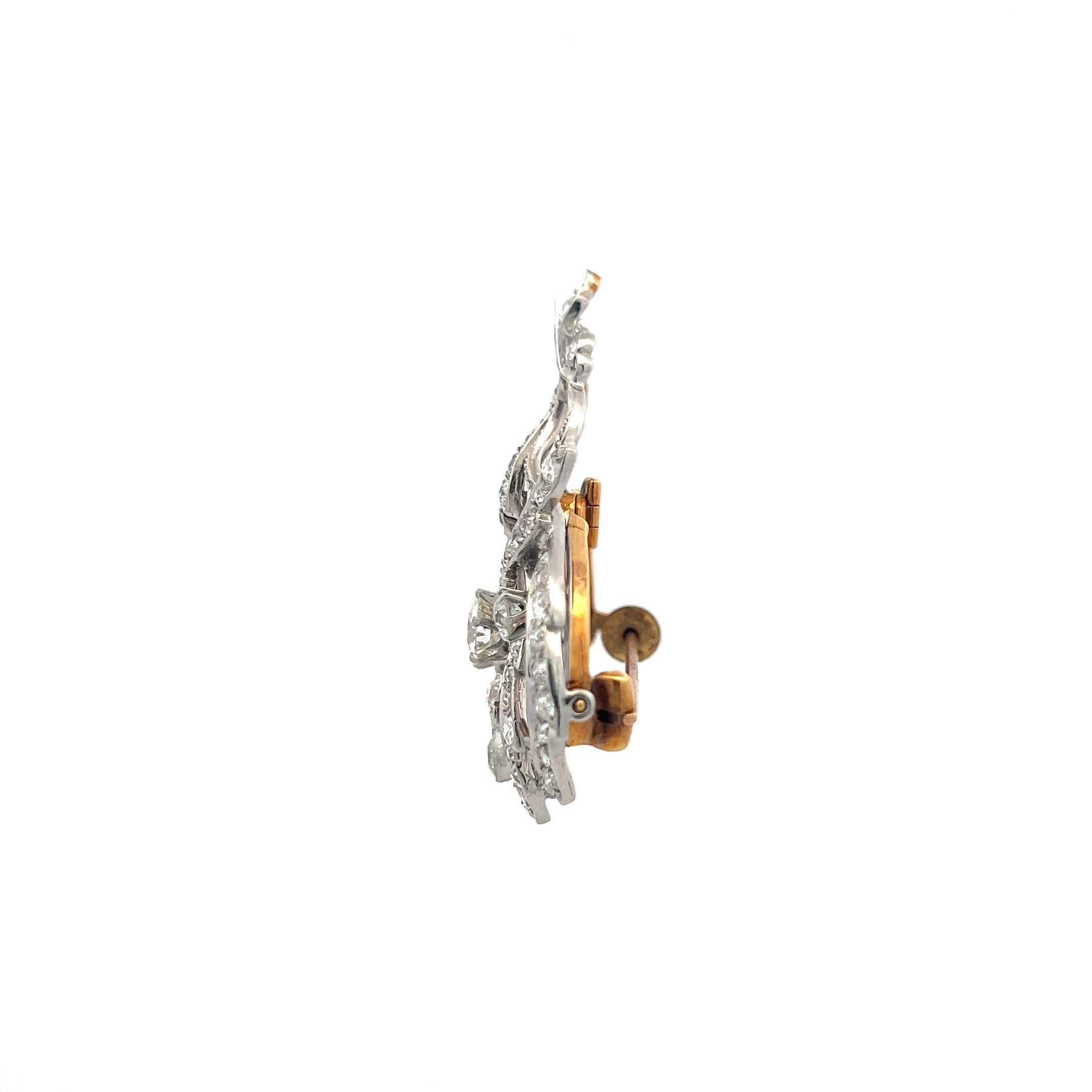 Victorian 5.43 Carat Old European Cut Diamond Pin Brooch in Platinum & 18K Gold