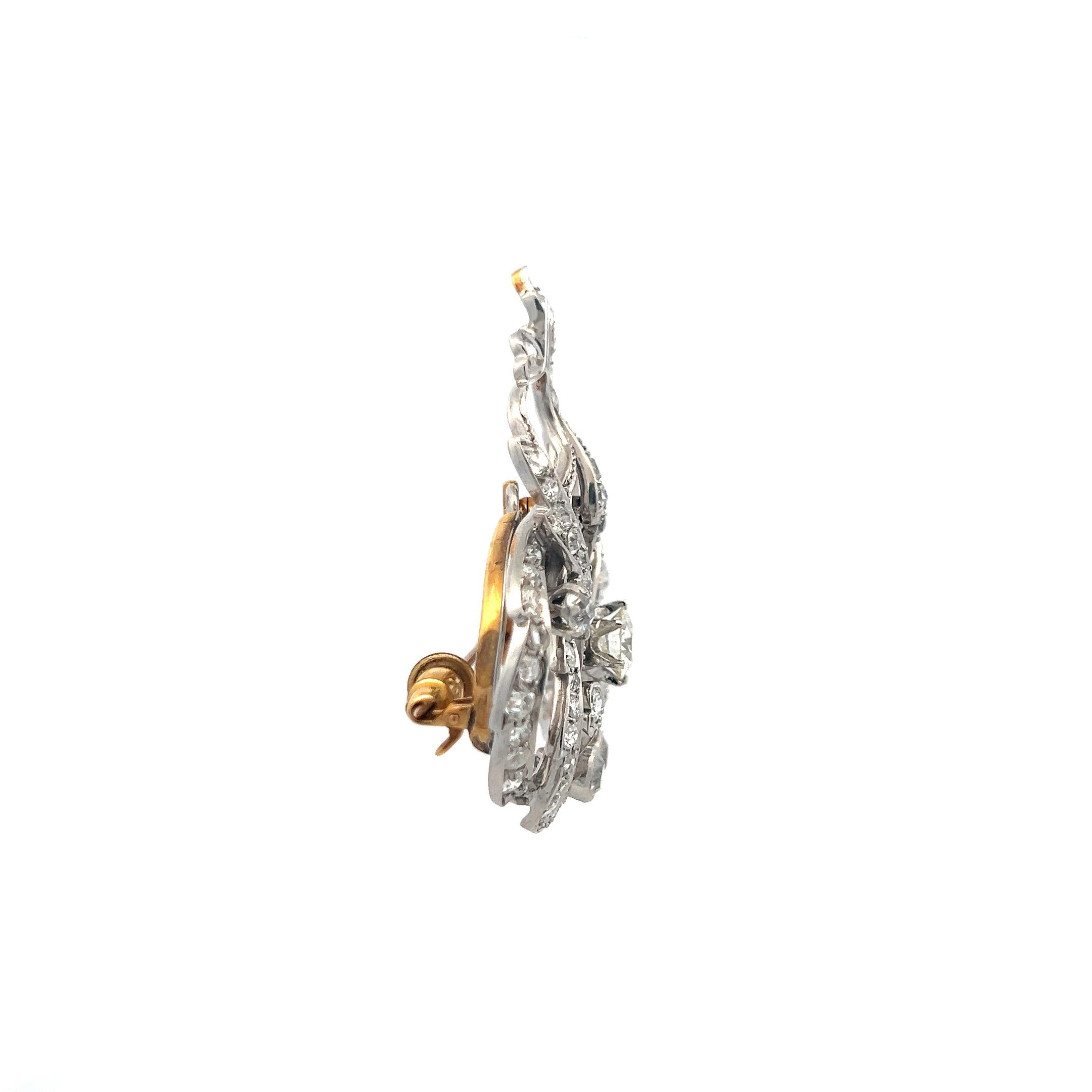 Victorian 5.43 Carat Old European Cut Diamond Pin Brooch in Platinum & 18K Gold