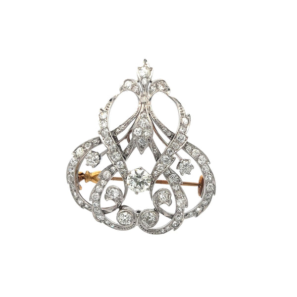 Victorian 5.43 Carat Old European Cut Diamond Pin Brooch in Platinum & 18K Gold