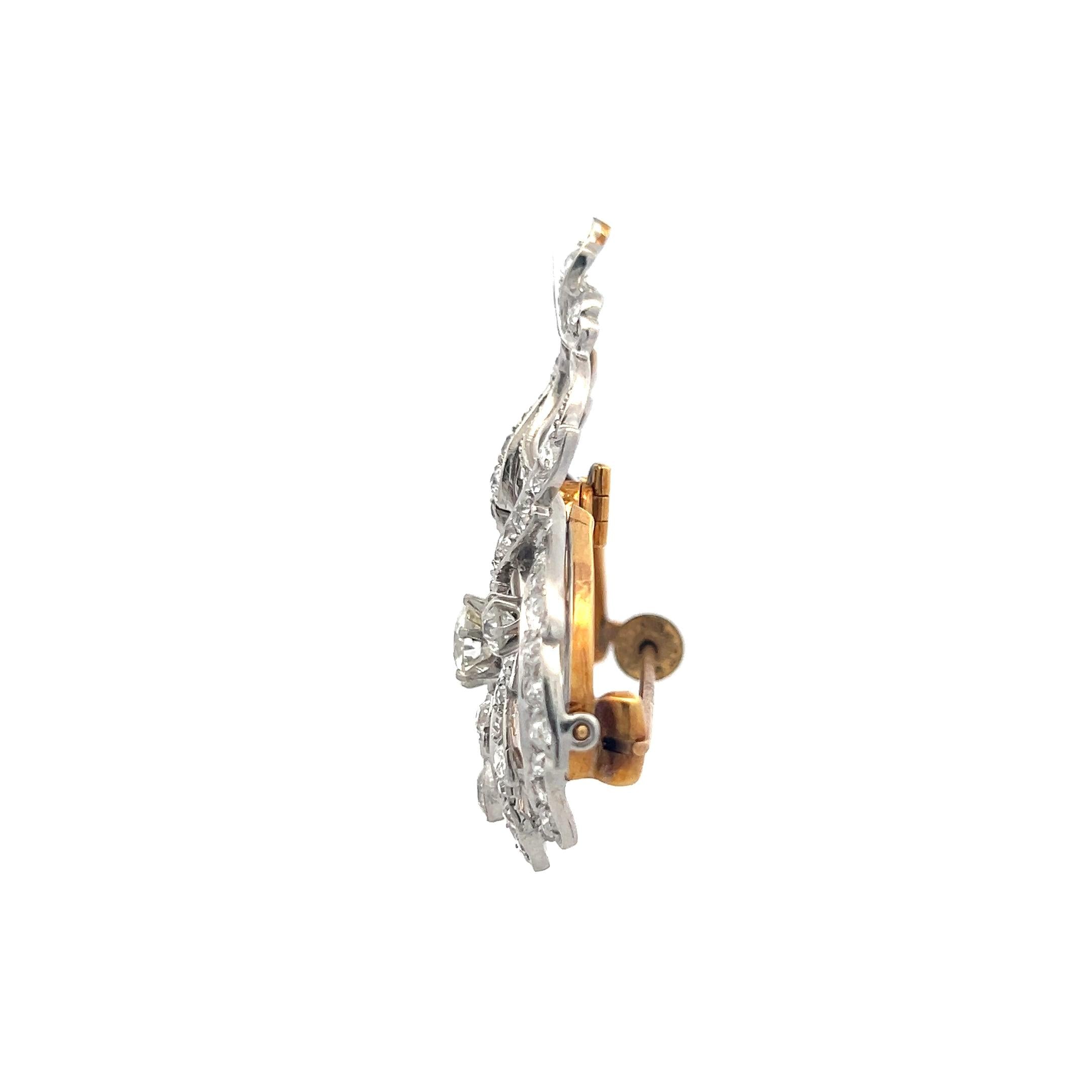 Victorian 5.43 Carat Old European Cut Diamond Pin Brooch in Platinum & 18K Gold