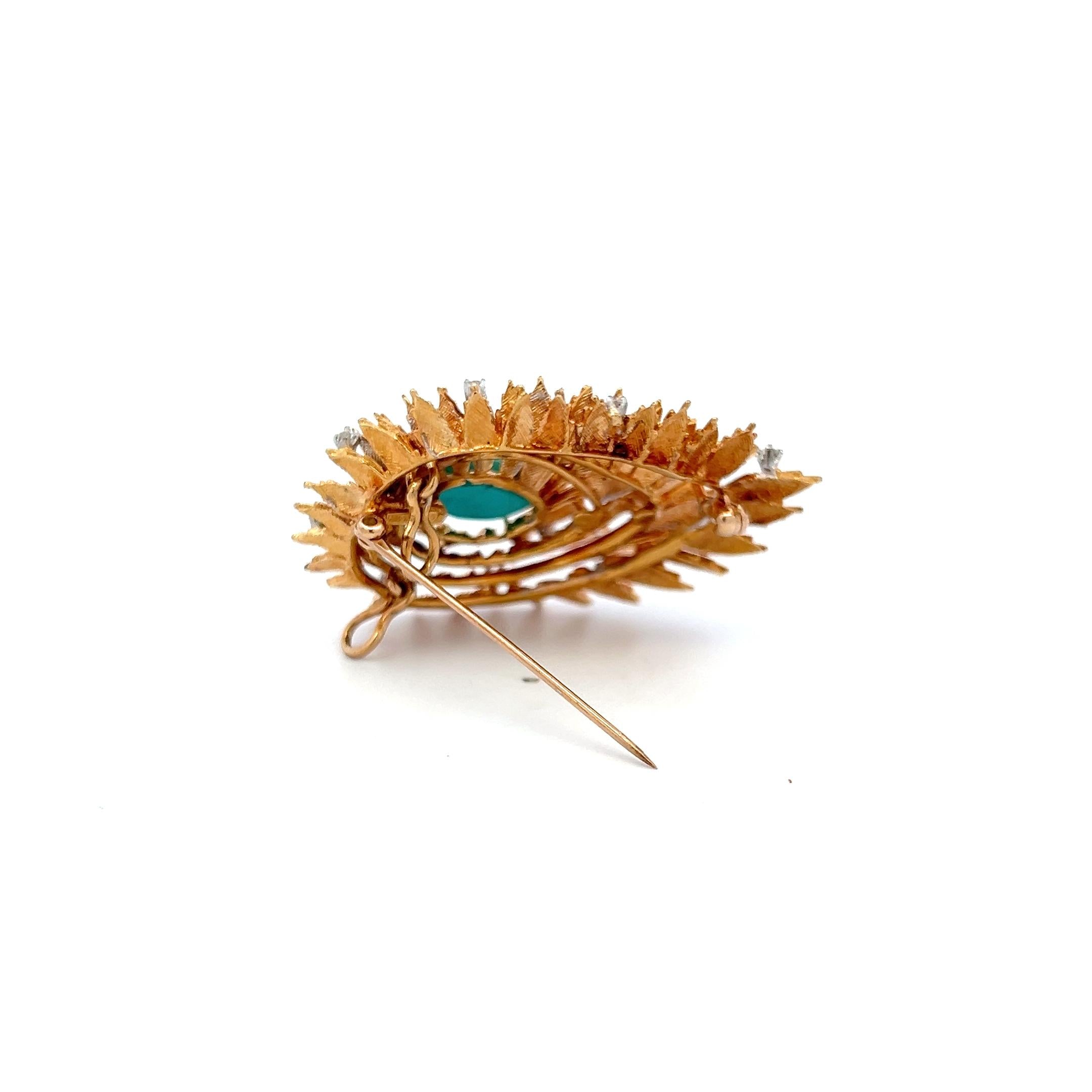 Cherny Vintage 18K Yellow Gold Sunburst Pin Brooch with Turquoise Gemstone