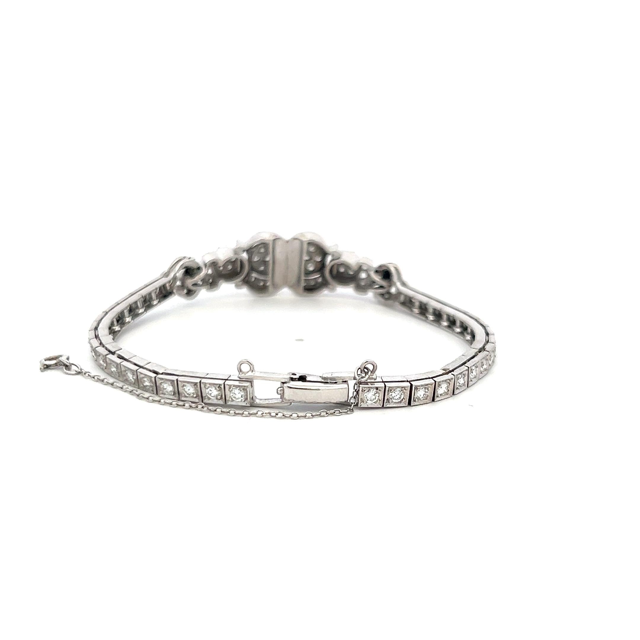 2.60 Carat Old European Cut Diamond Platinum Art Deco Bracelet