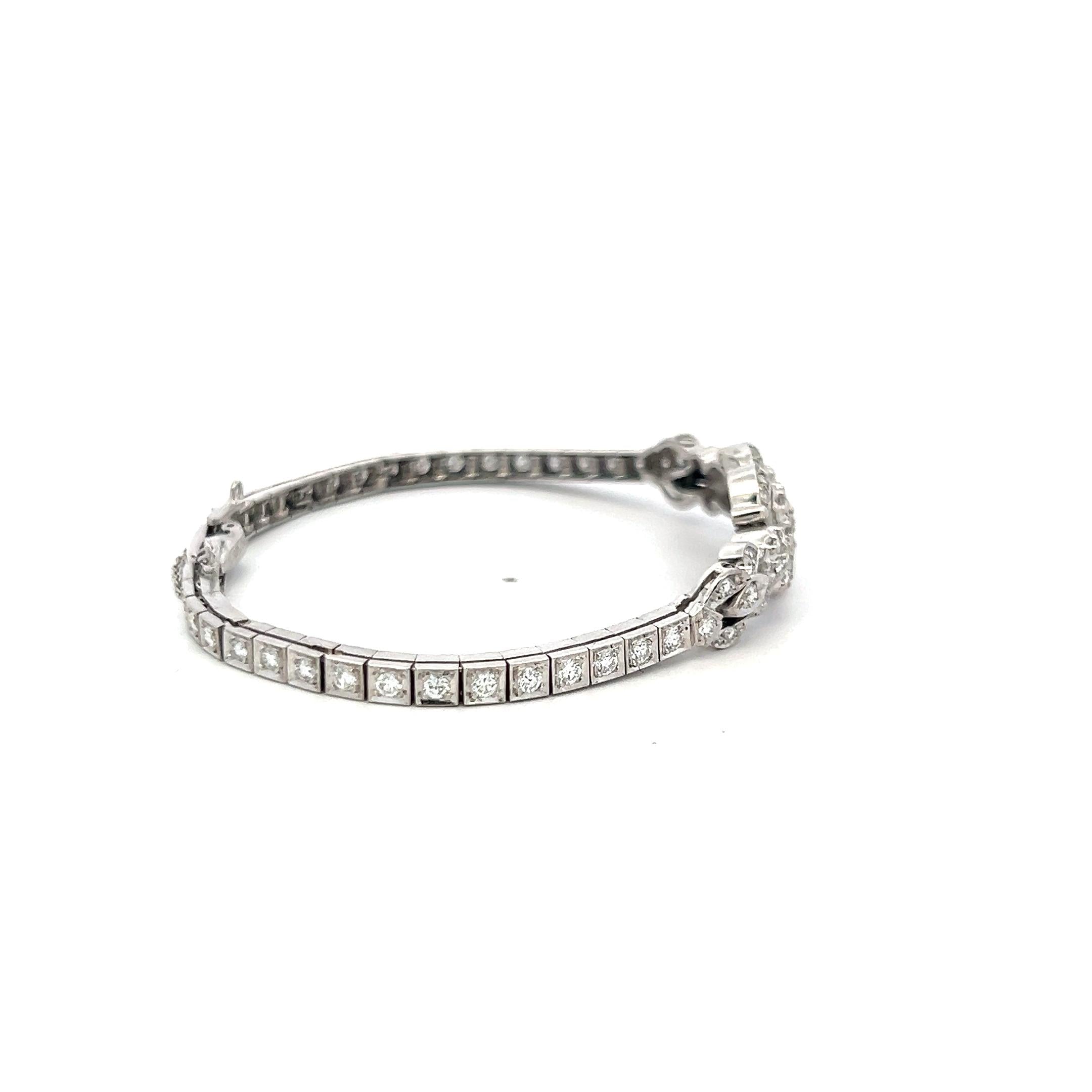 2.60 Carat Old European Cut Diamond Platinum Art Deco Bracelet