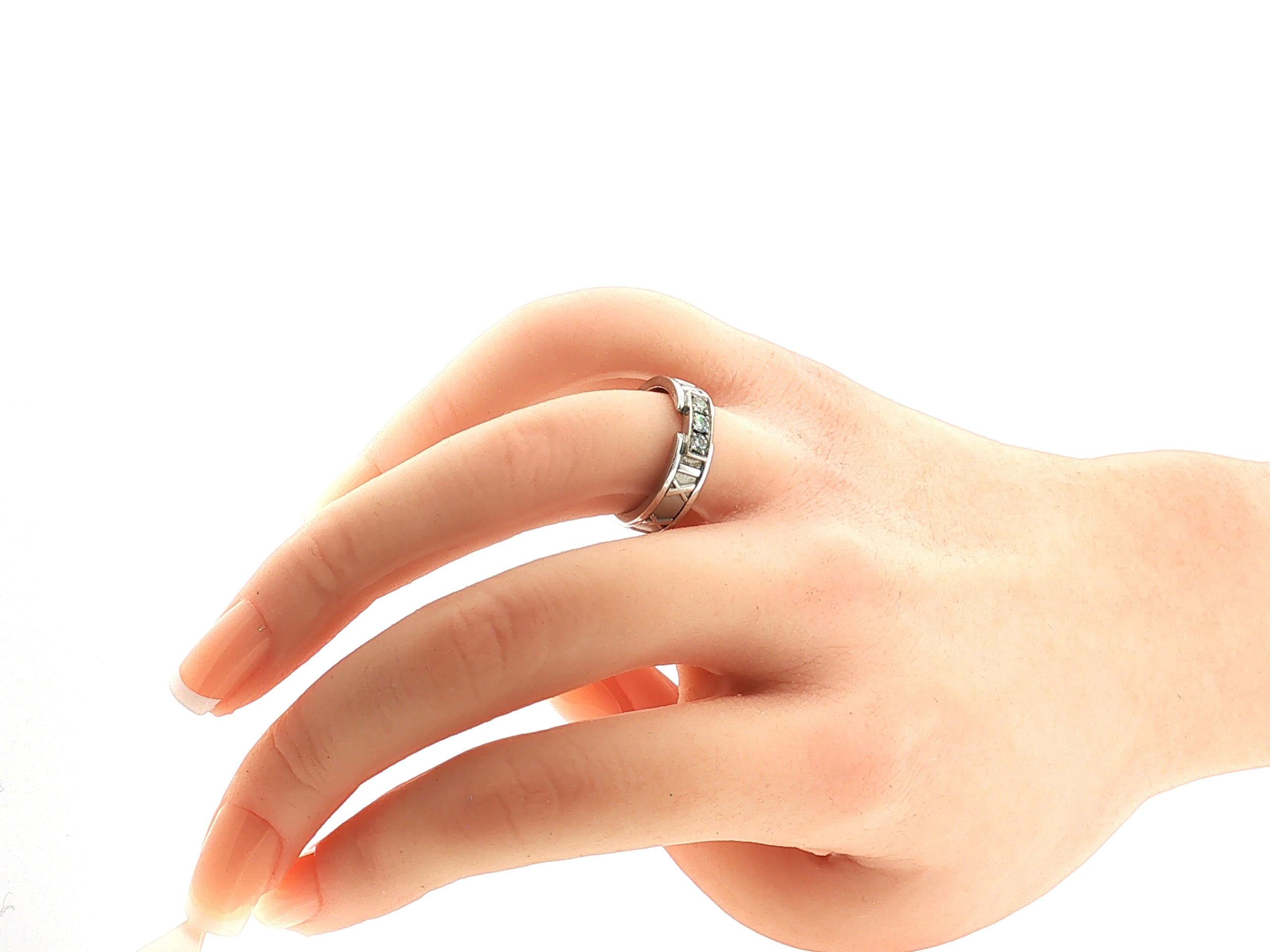 Tiffany & Co Atlas 18K WG Band Ring 0.12 Carat Round F VS Diamonds Size 6.5