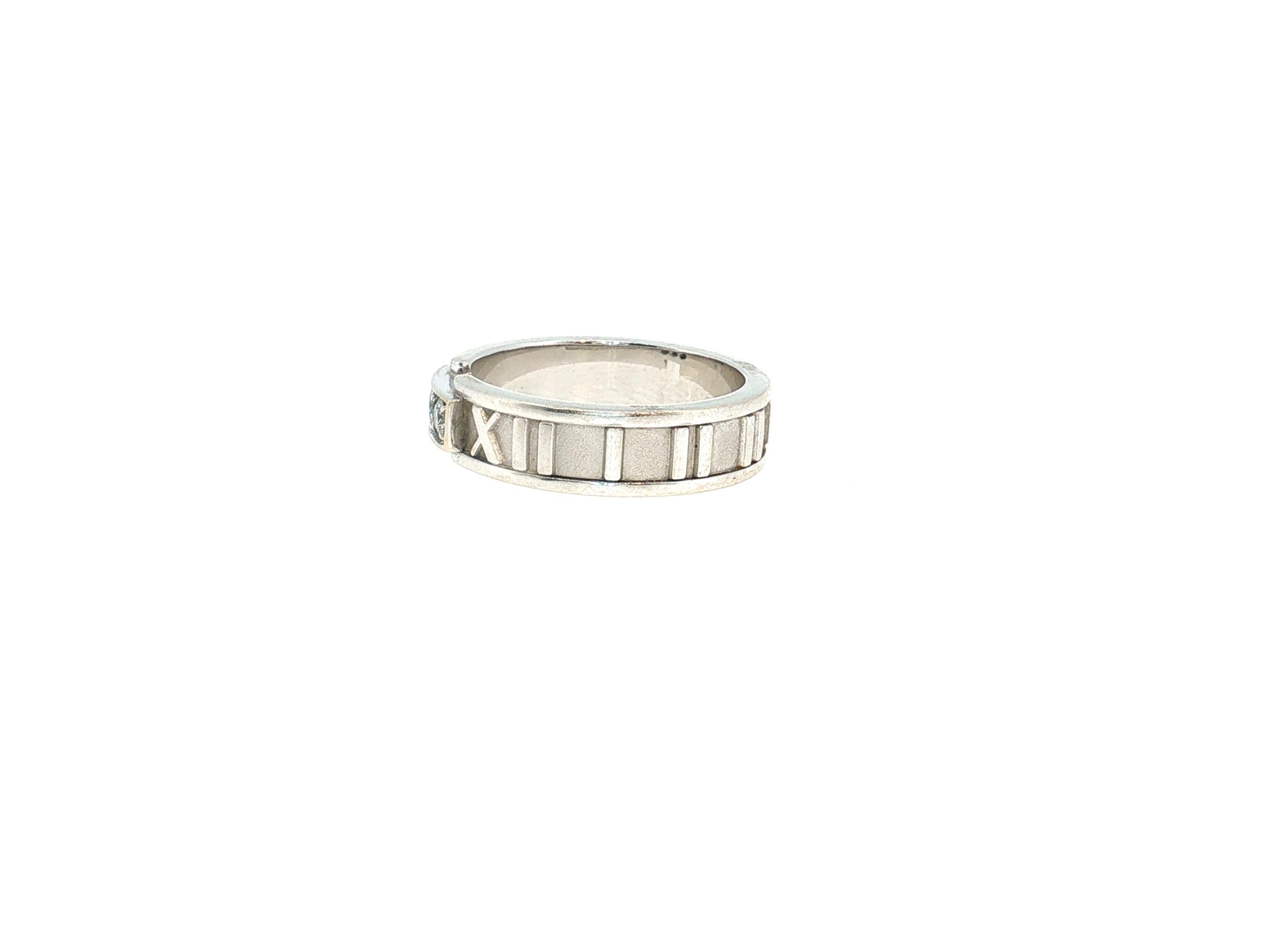 Tiffany & Co Atlas 18K WG Band Ring 0.12 Carat Round F VS Diamonds Size 6.5