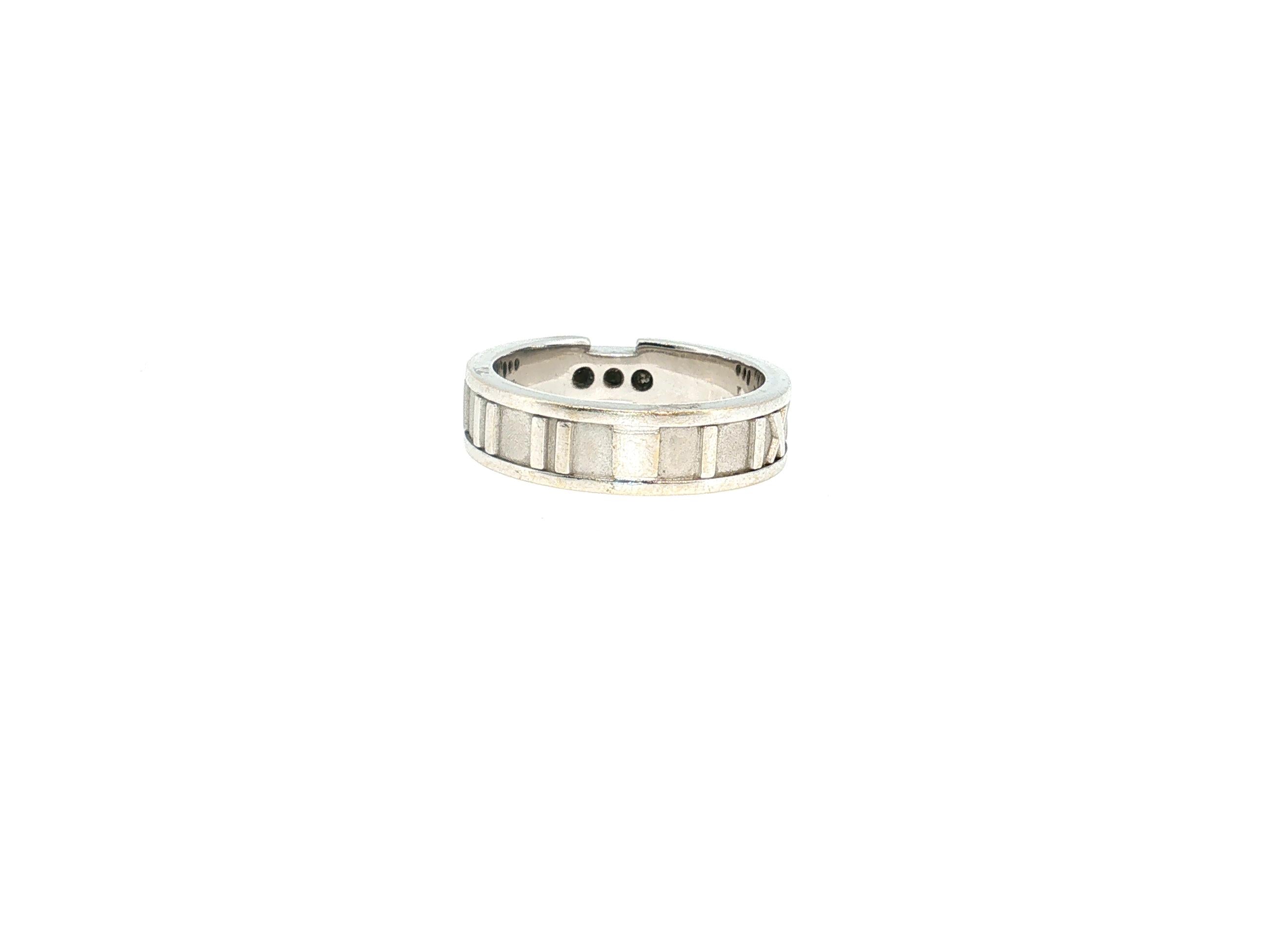 Tiffany & Co Atlas 18K WG Band Ring 0.12 Carat Round F VS Diamonds Size 6.5