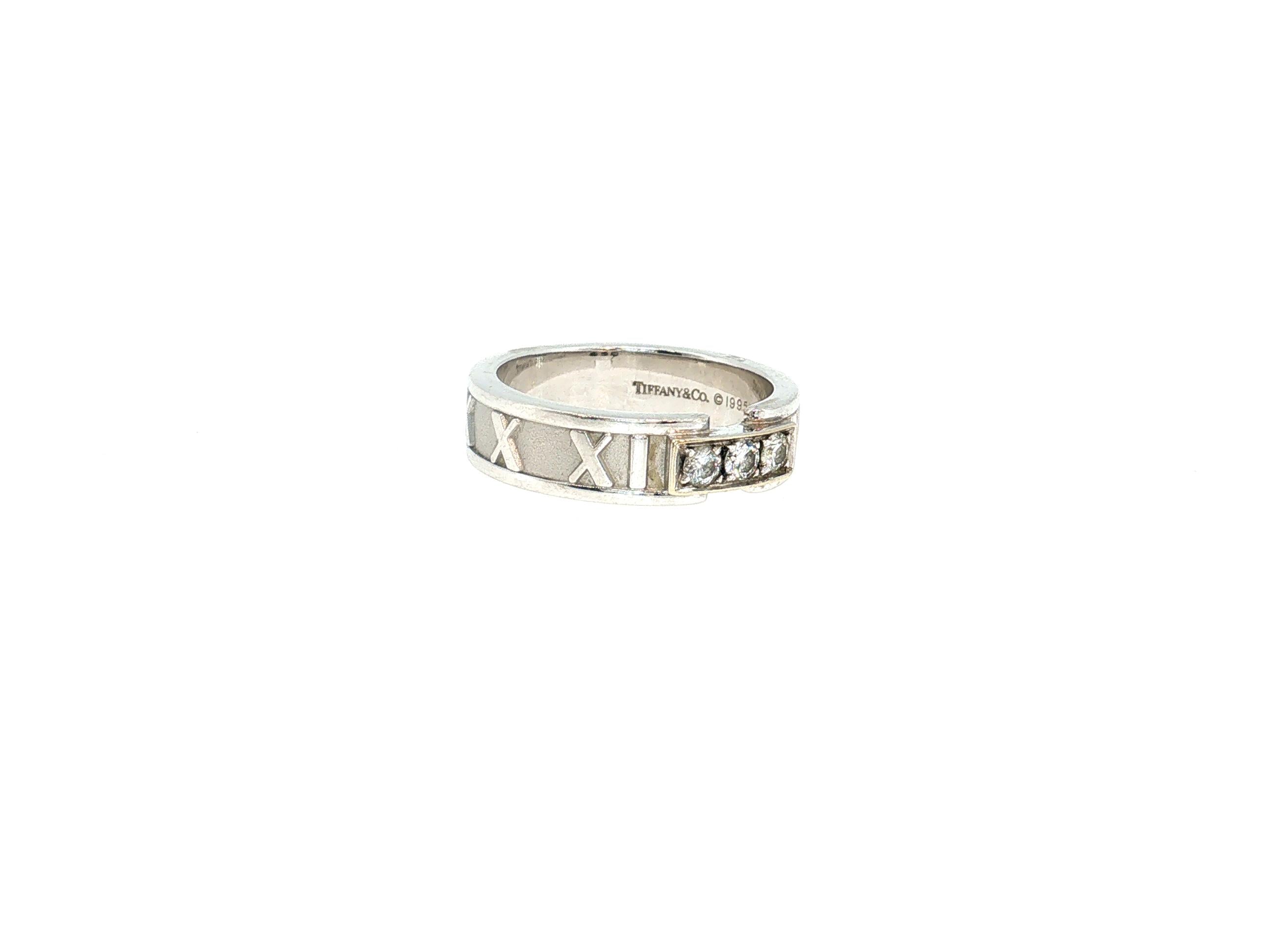 Tiffany & Co Atlas 18K WG Band Ring 0.12 Carat Round F VS Diamonds Size 6.5