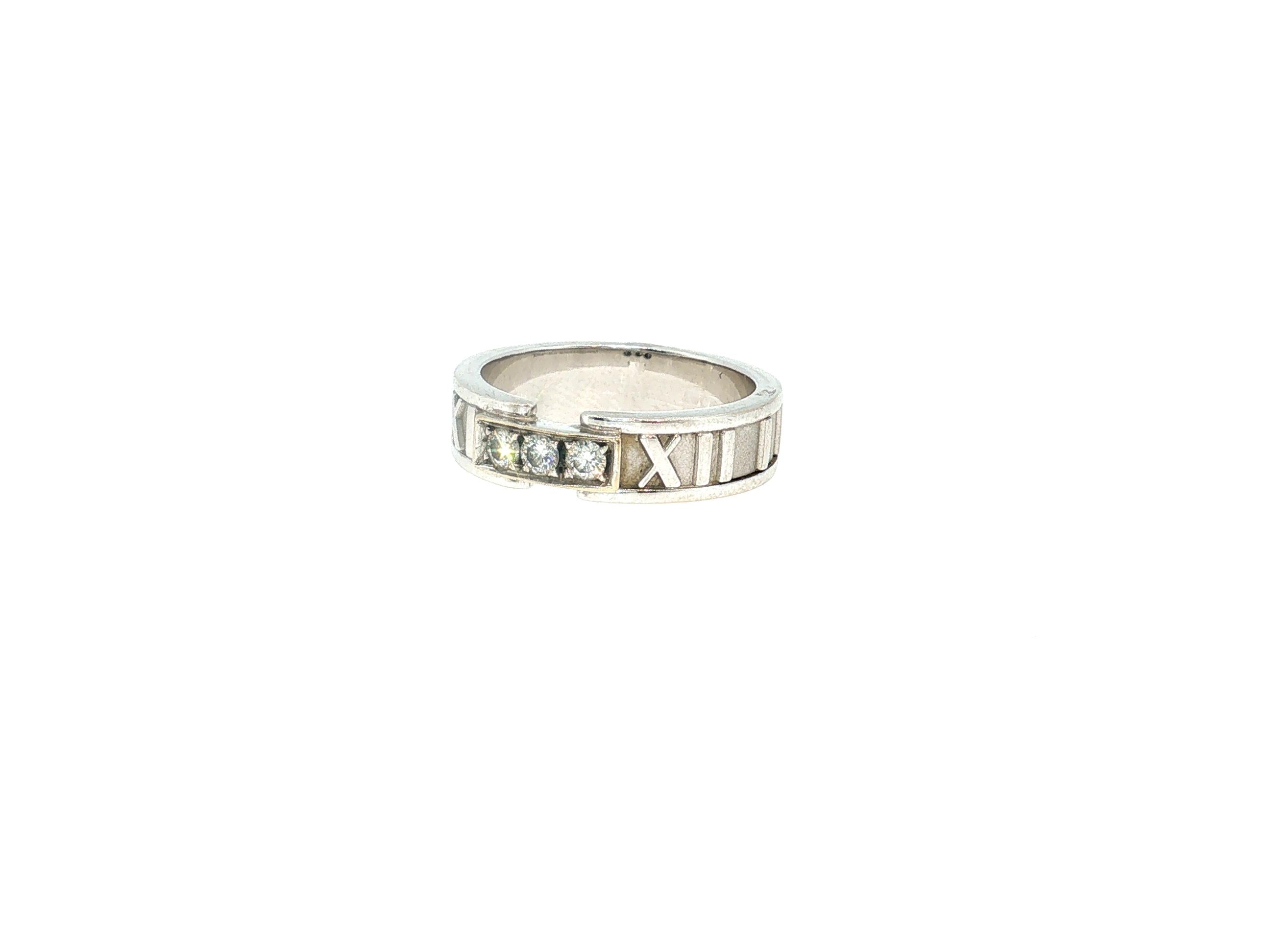 Tiffany & Co Atlas 18K WG Band Ring 0.12 Carat Round F VS Diamonds Size 6.5