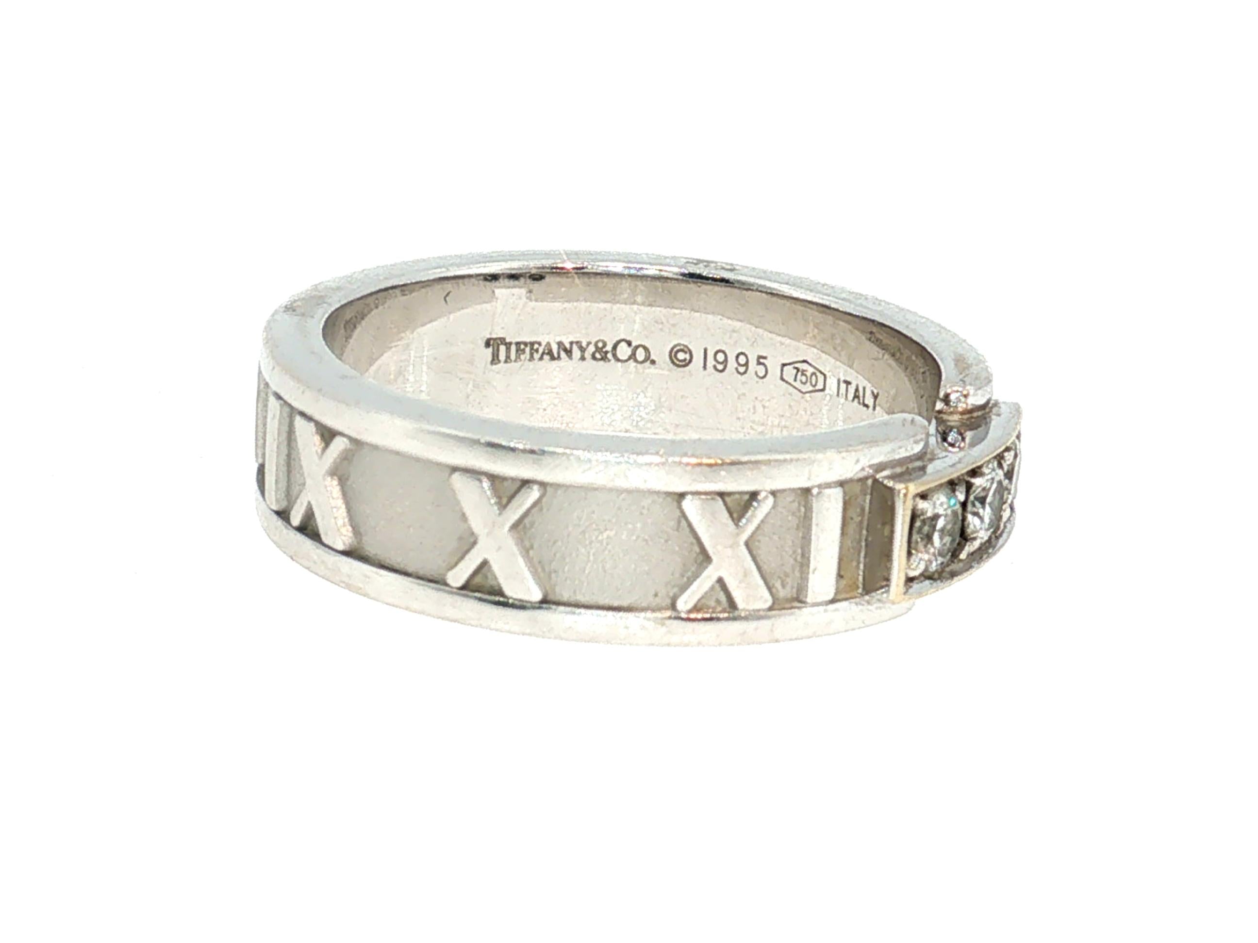Tiffany & Co Atlas 18K WG Band Ring 0.12 Carat Round F VS Diamonds Size 6.5